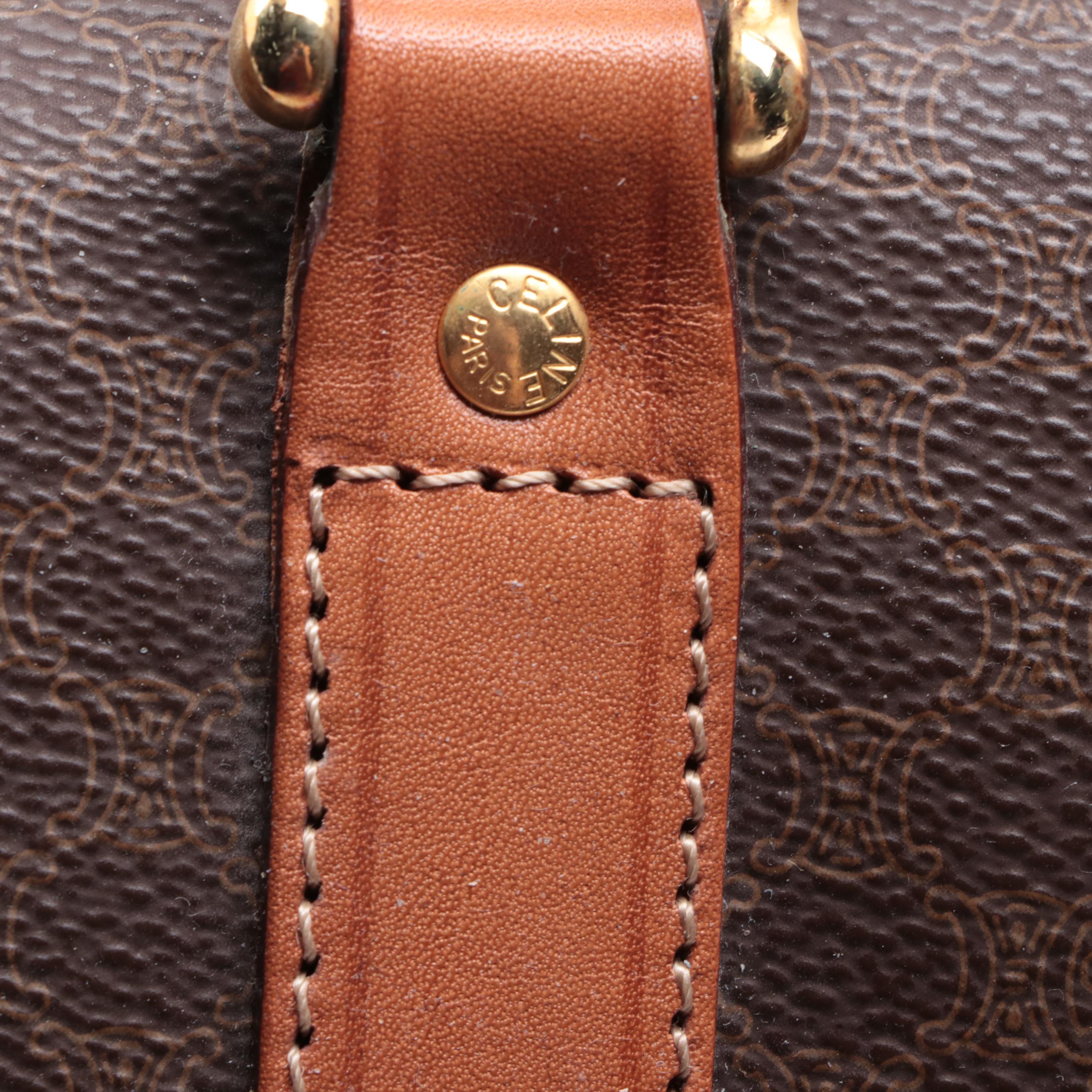 Celine Duffle Bag in Macadam Coated Canvas and Brown Leather