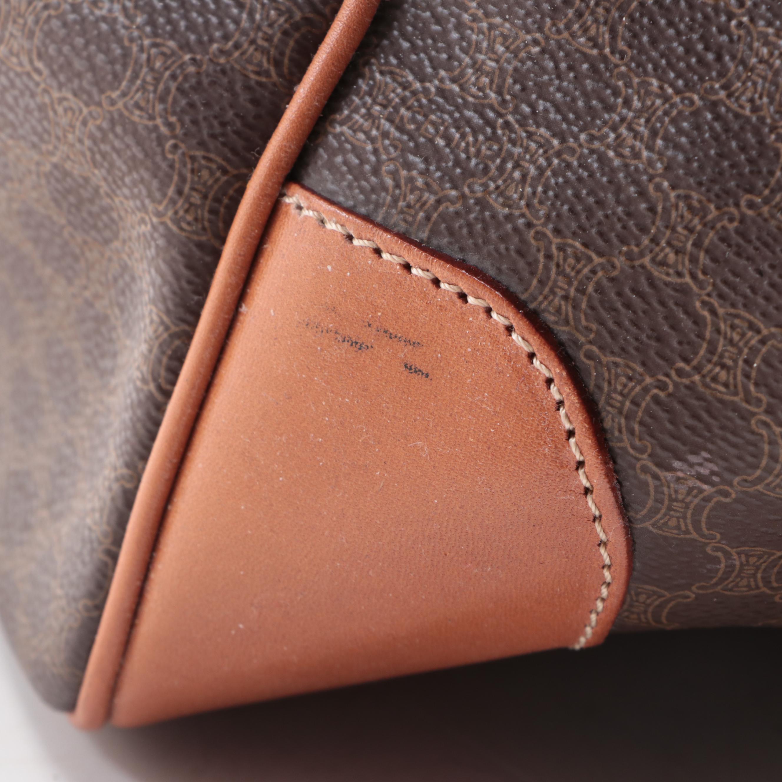 Celine Duffle Bag in Macadam Coated Canvas and Brown Leather