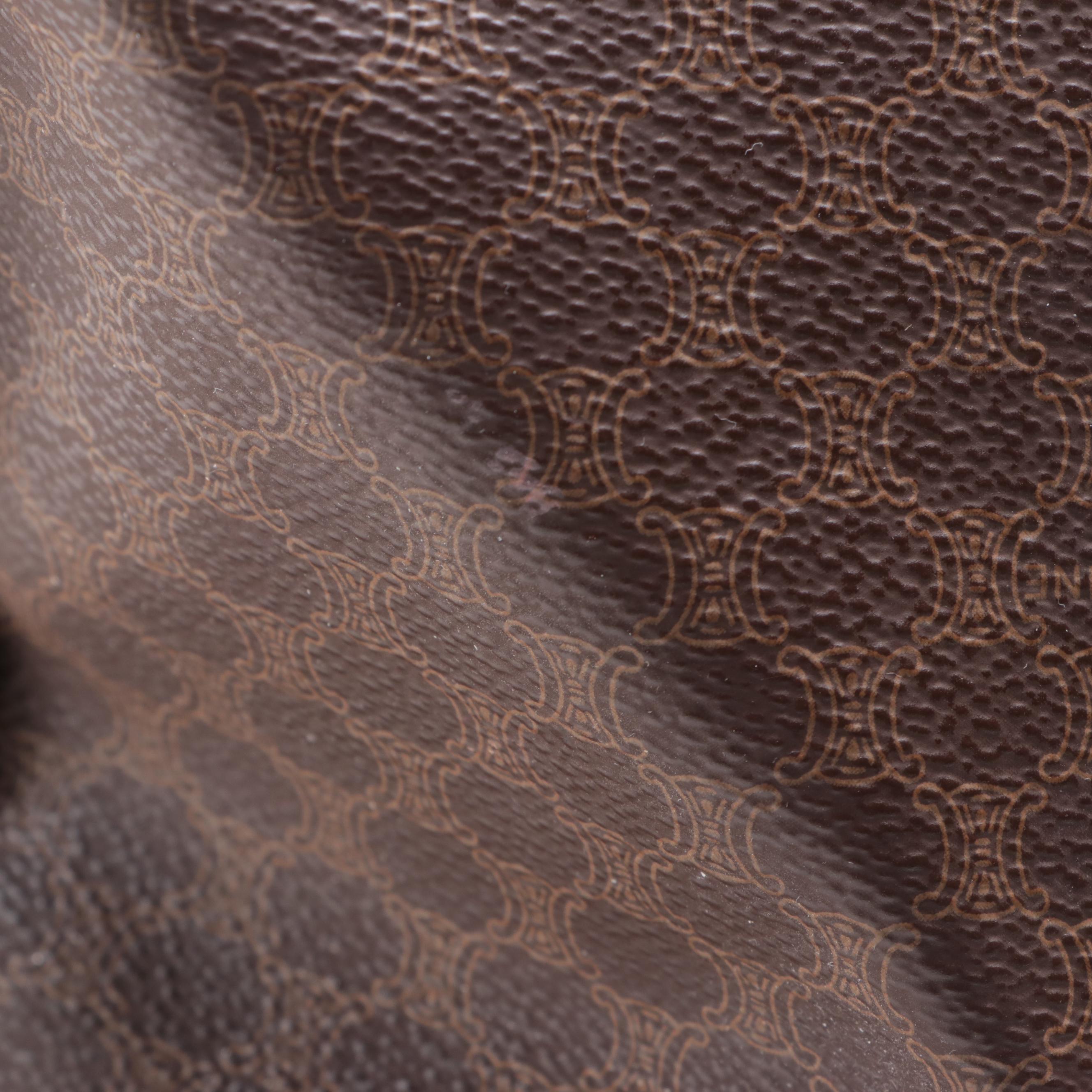 Celine Duffle Bag in Macadam Coated Canvas and Brown Leather