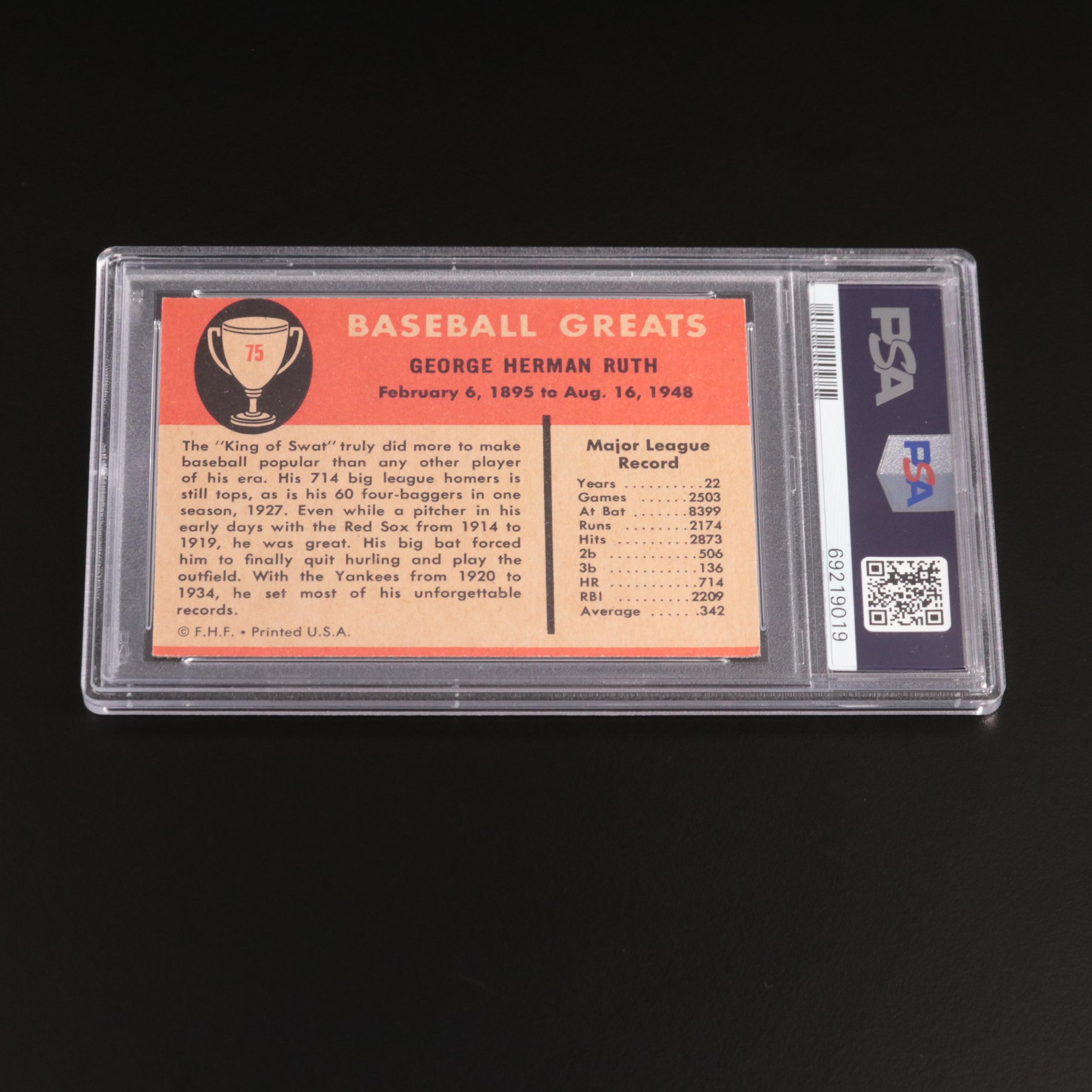 1961 Fleer Babe Ruth New York Yankees #75 Graded PSA VG-EX 4 Baseball Card