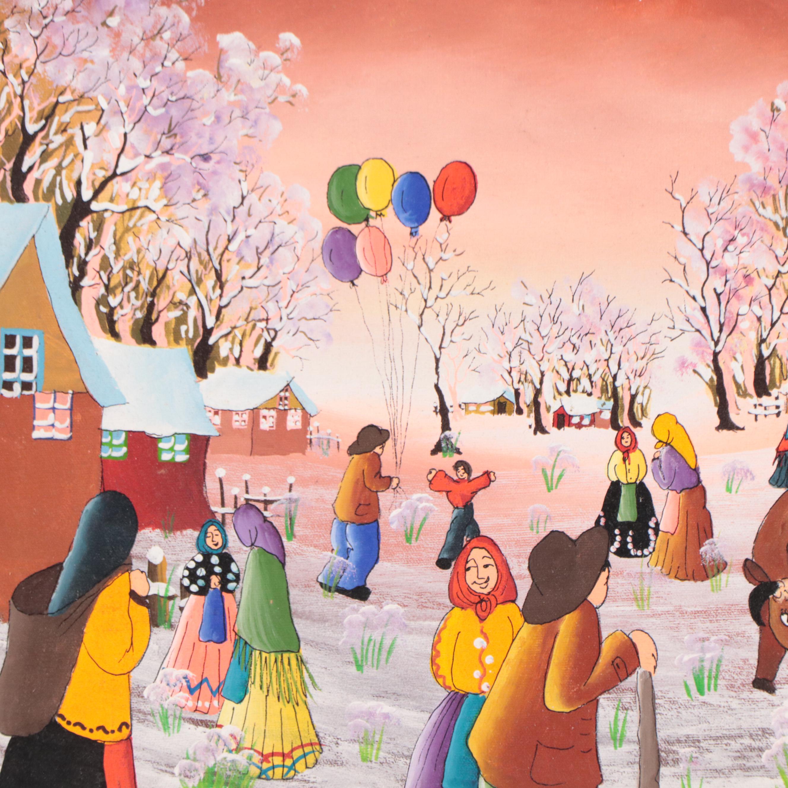 Village Celebration Scene Acrylic Painting