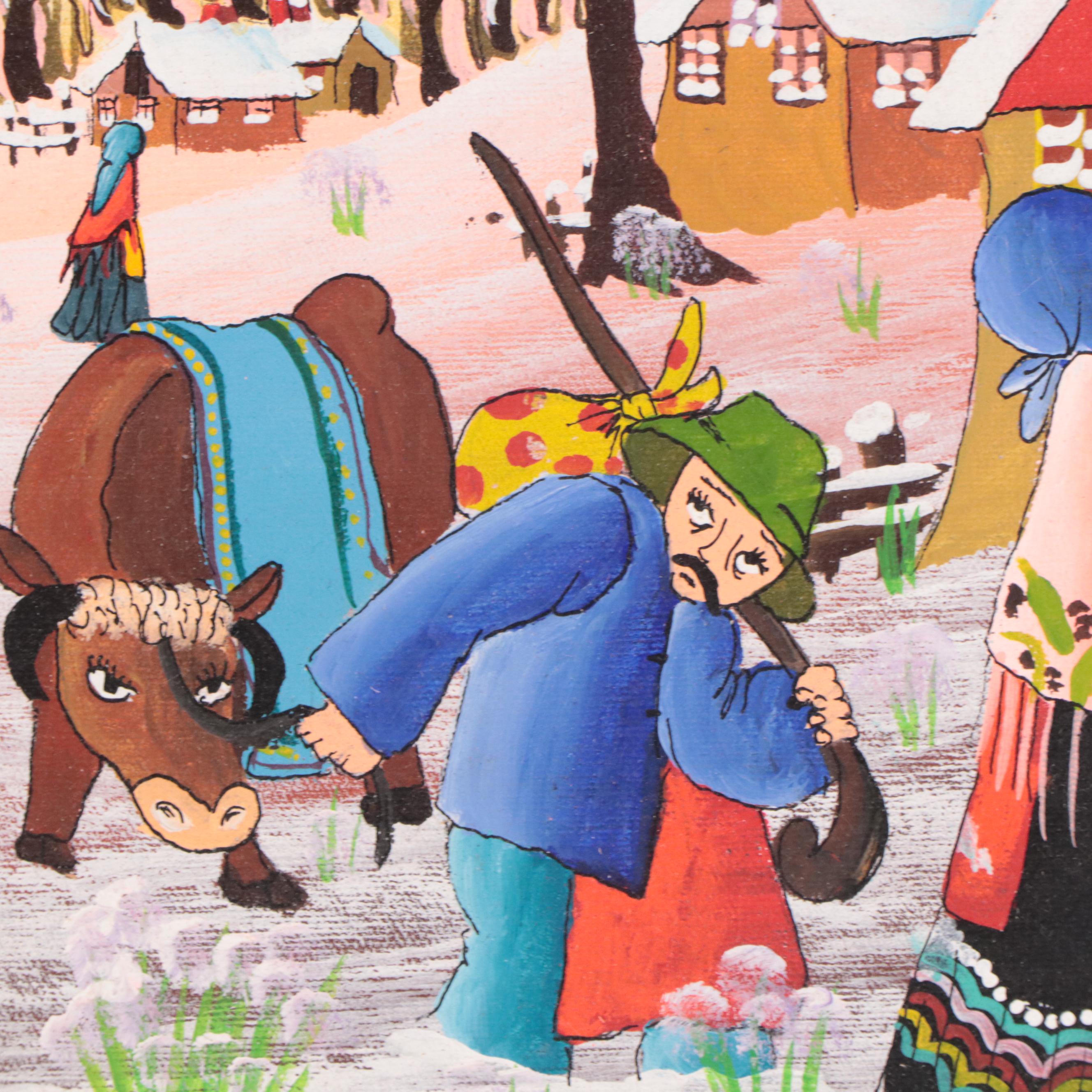 Village Celebration Scene Acrylic Painting