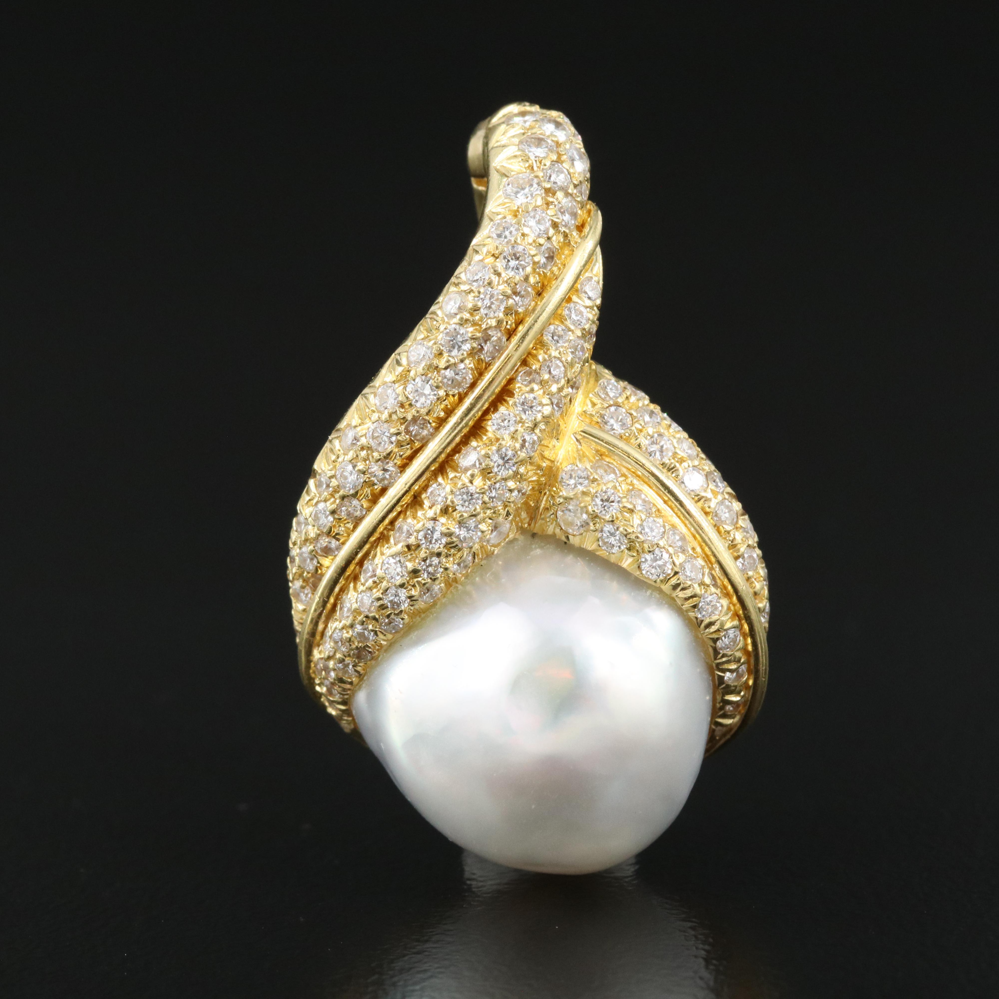 Henry Dunay 18K Pearl and 1.50 CTW Pavé Diamond Enhancer Pendant