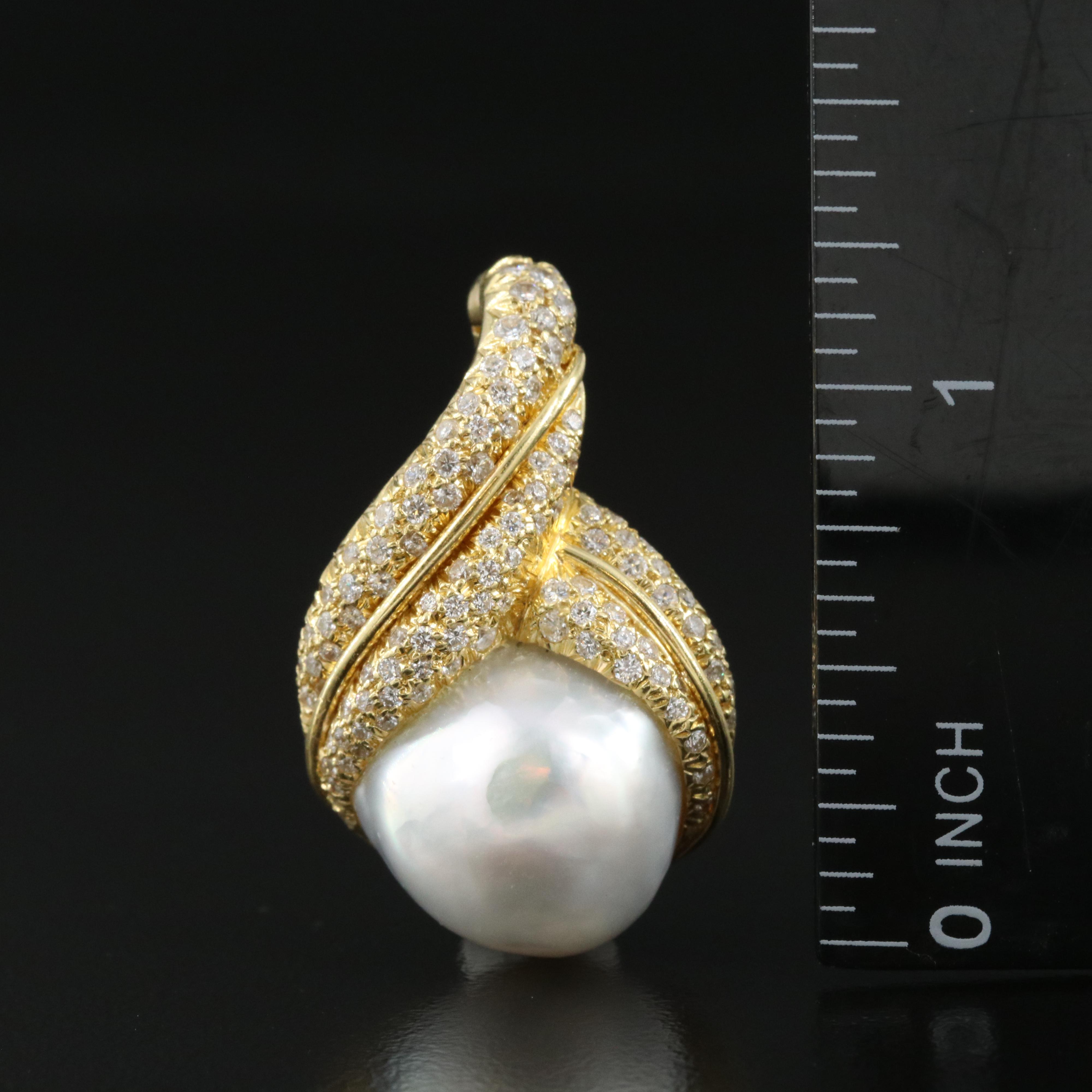 Henry Dunay 18K Pearl and 1.50 CTW Pavé Diamond Enhancer Pendant