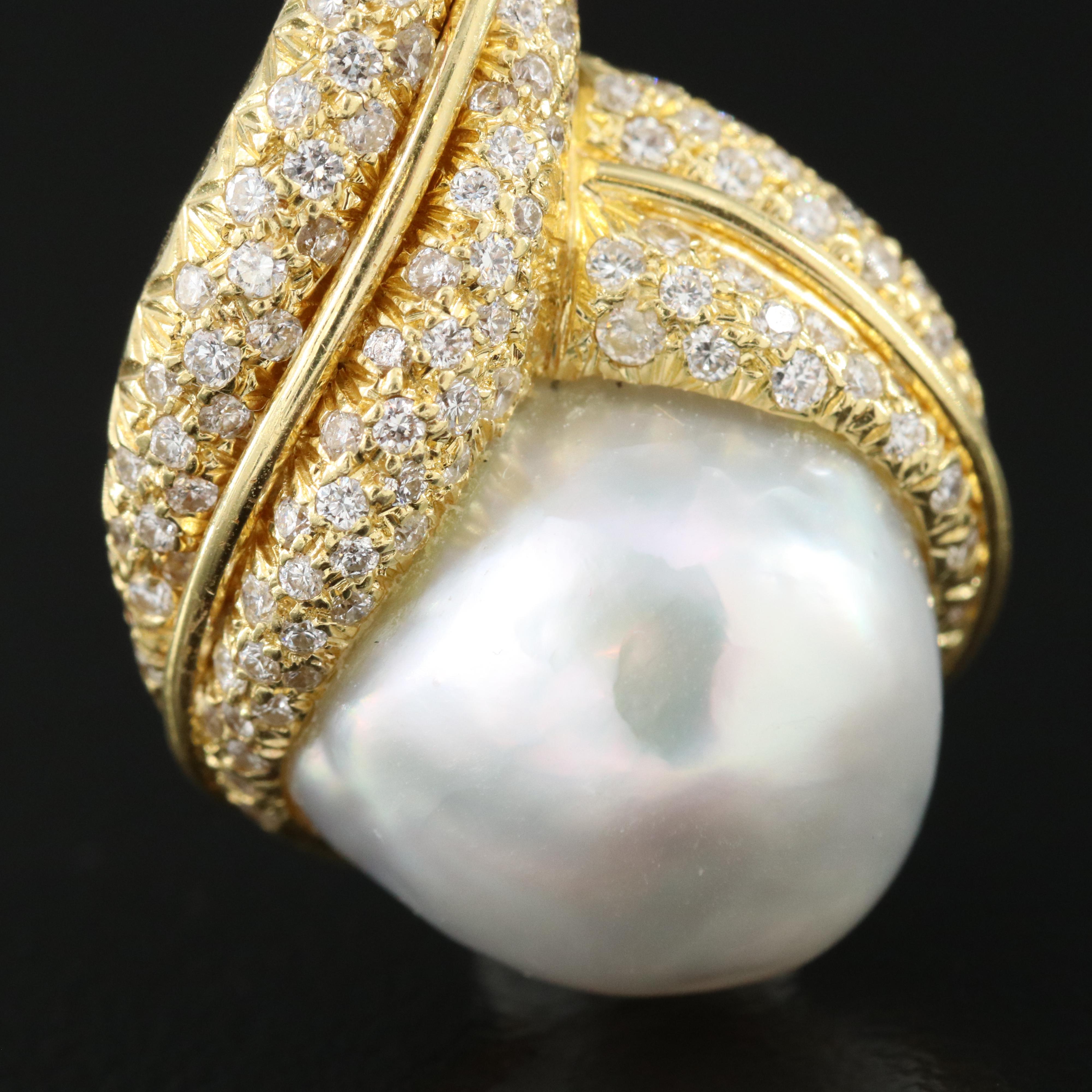 Henry Dunay 18K Pearl and 1.50 CTW Pavé Diamond Enhancer Pendant