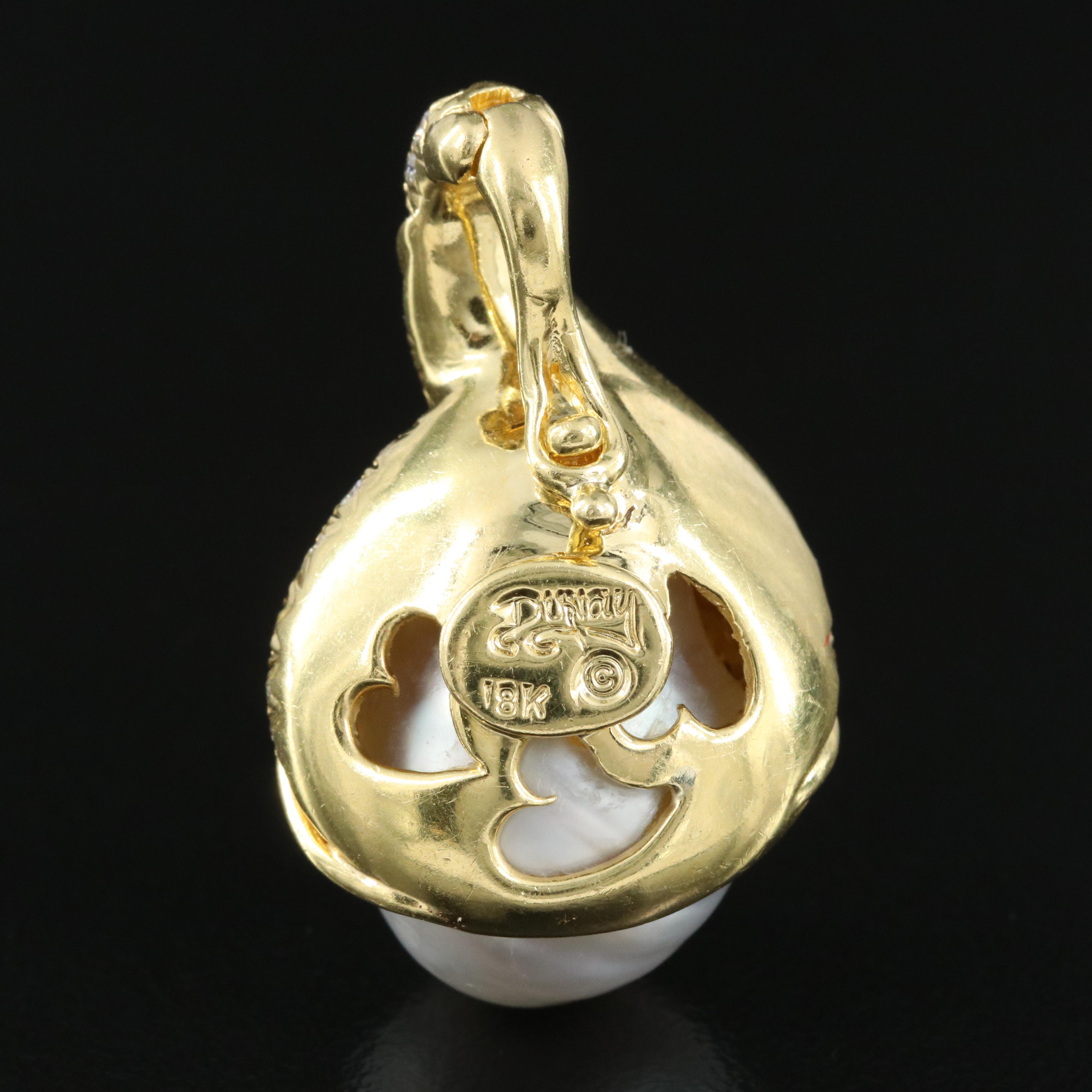 Henry Dunay 18K Pearl and 1.50 CTW Pavé Diamond Enhancer Pendant