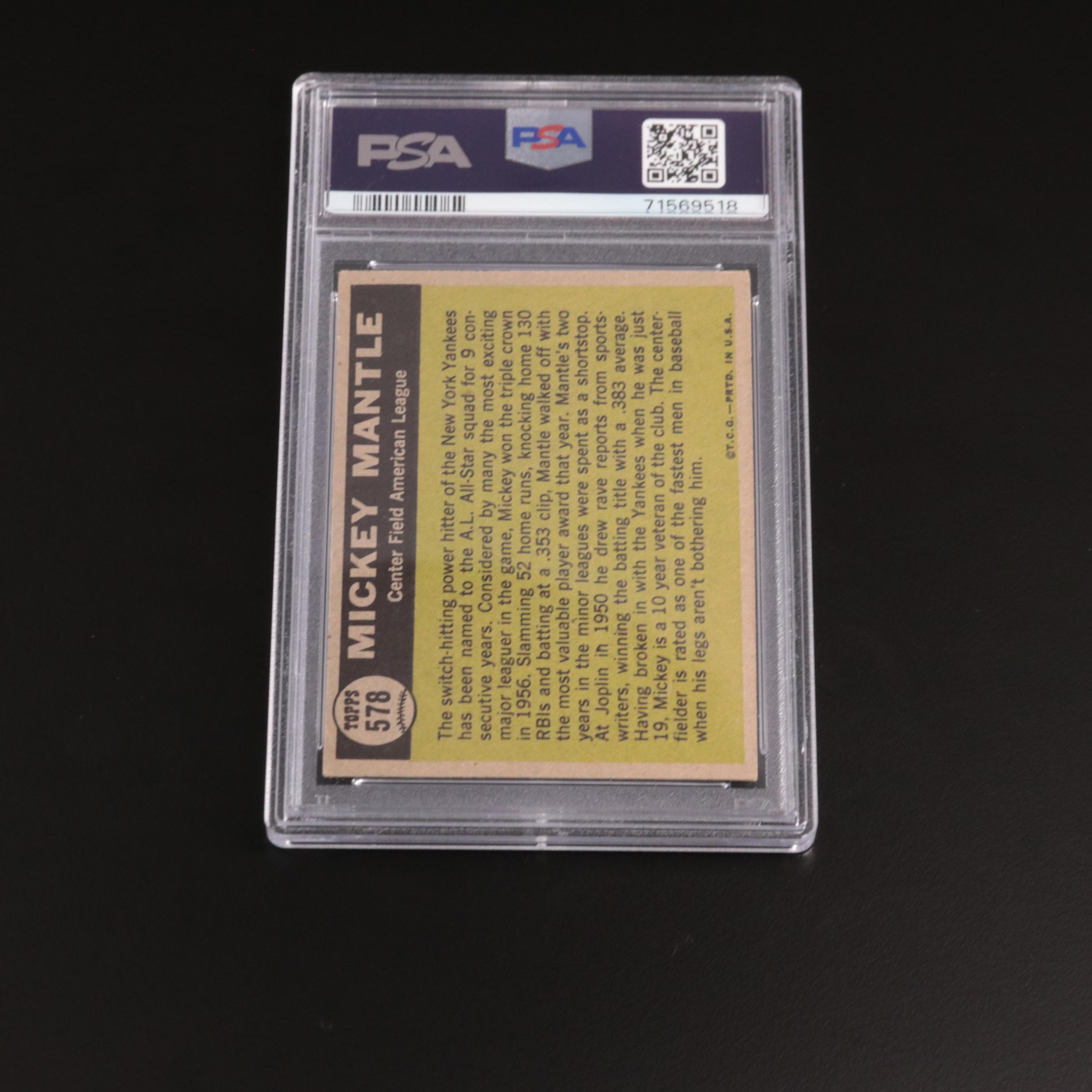 1961 Topps Mickey Mantle N.Y. Yankees All Star #578 PSA VG 3 Baseball Card