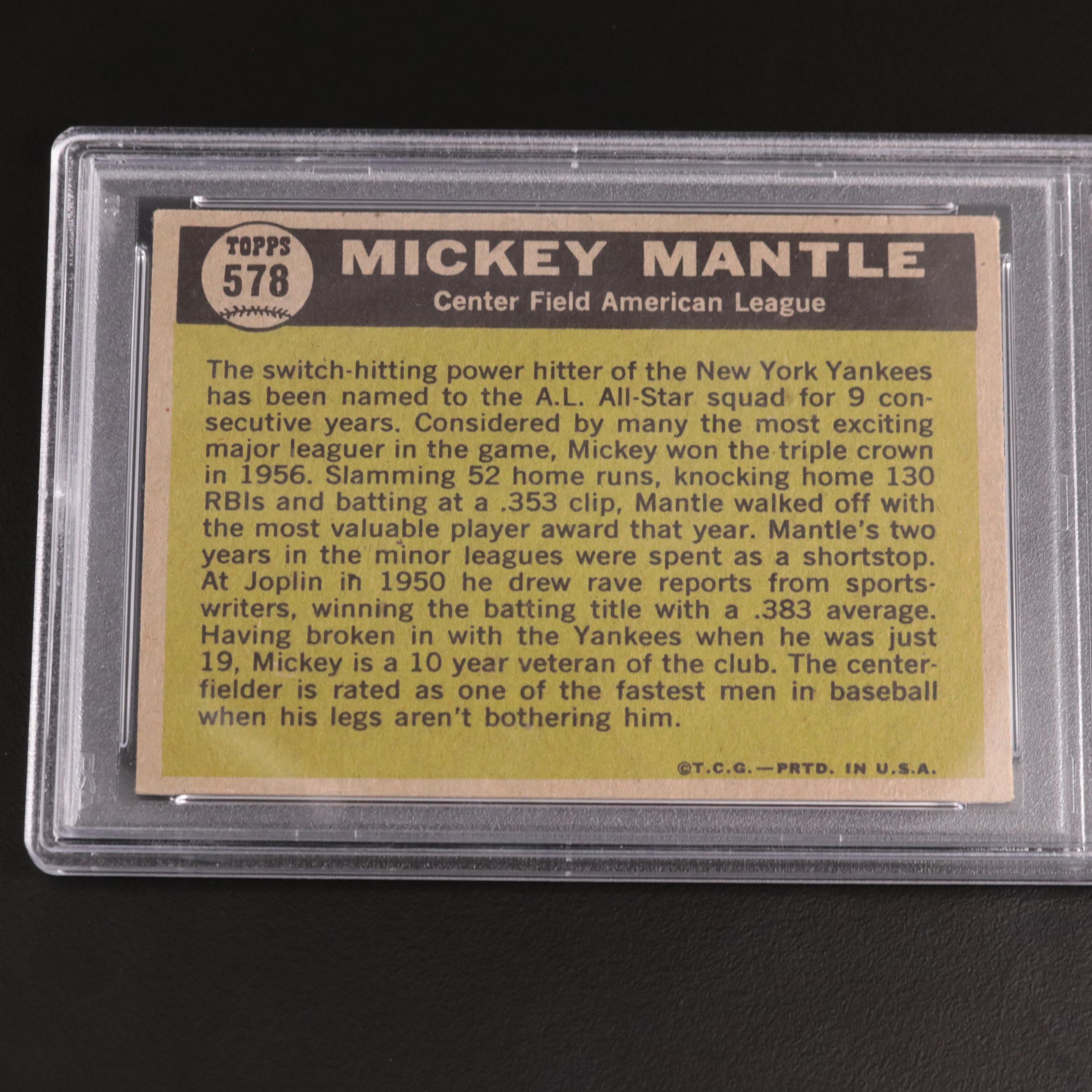 1961 Topps Mickey Mantle N.Y. Yankees All Star #578 PSA VG 3 Baseball Card