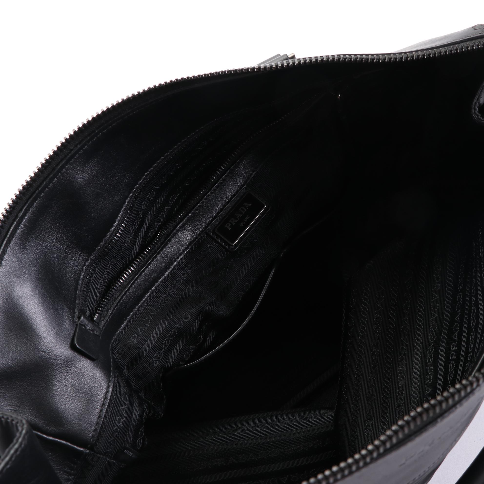 Prada Large Tessuto Zip Tote in Black Calfskin and Nylon