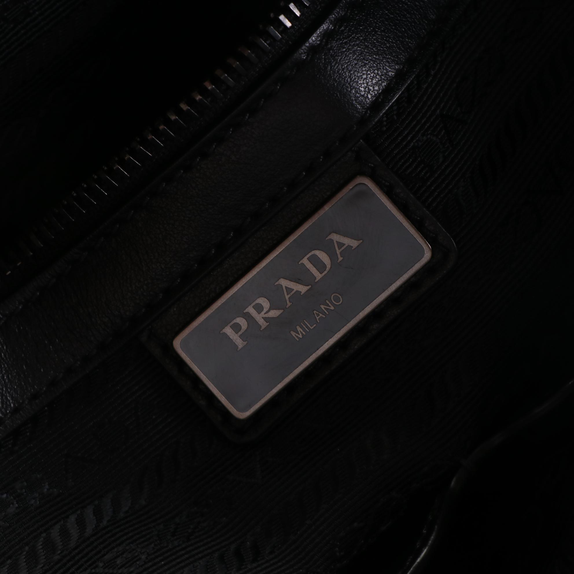 Prada Large Tessuto Zip Tote in Black Calfskin and Nylon