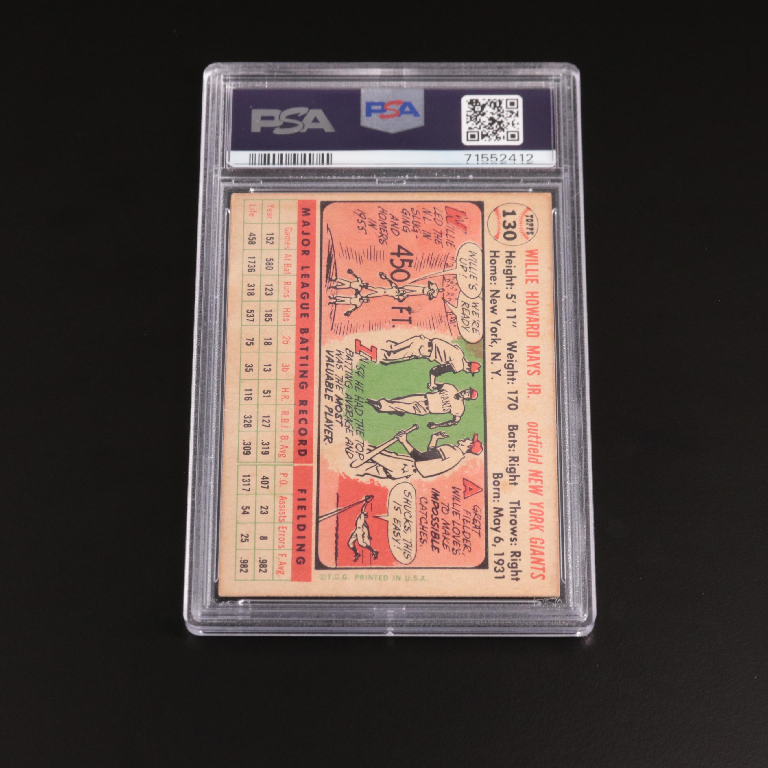 1956 Topps Willie Mays White Back Variation #130 PSA Good 2 Baseball Card