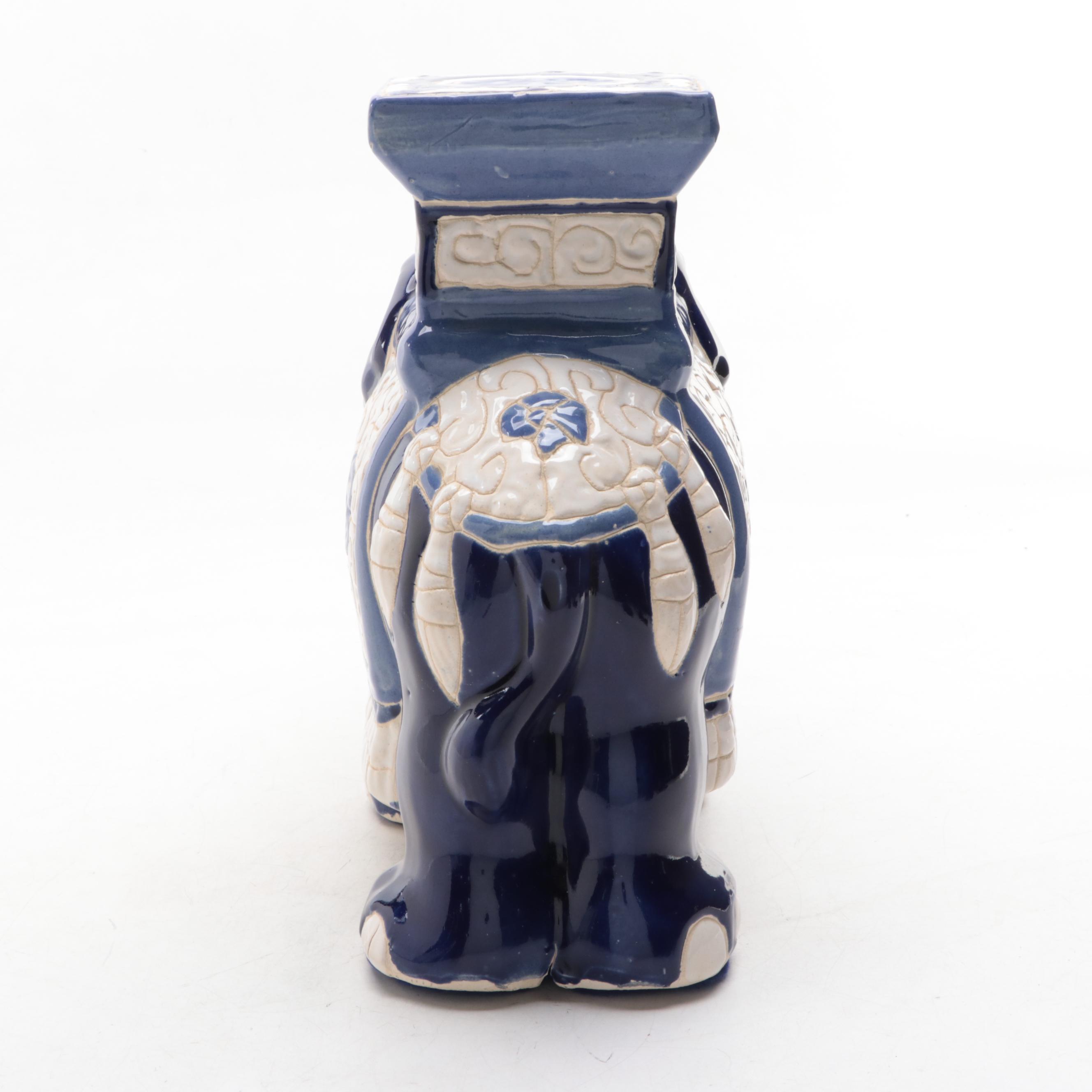 Chinese Style Cobalt Blue and White Ceramic Elephant Plant Stand