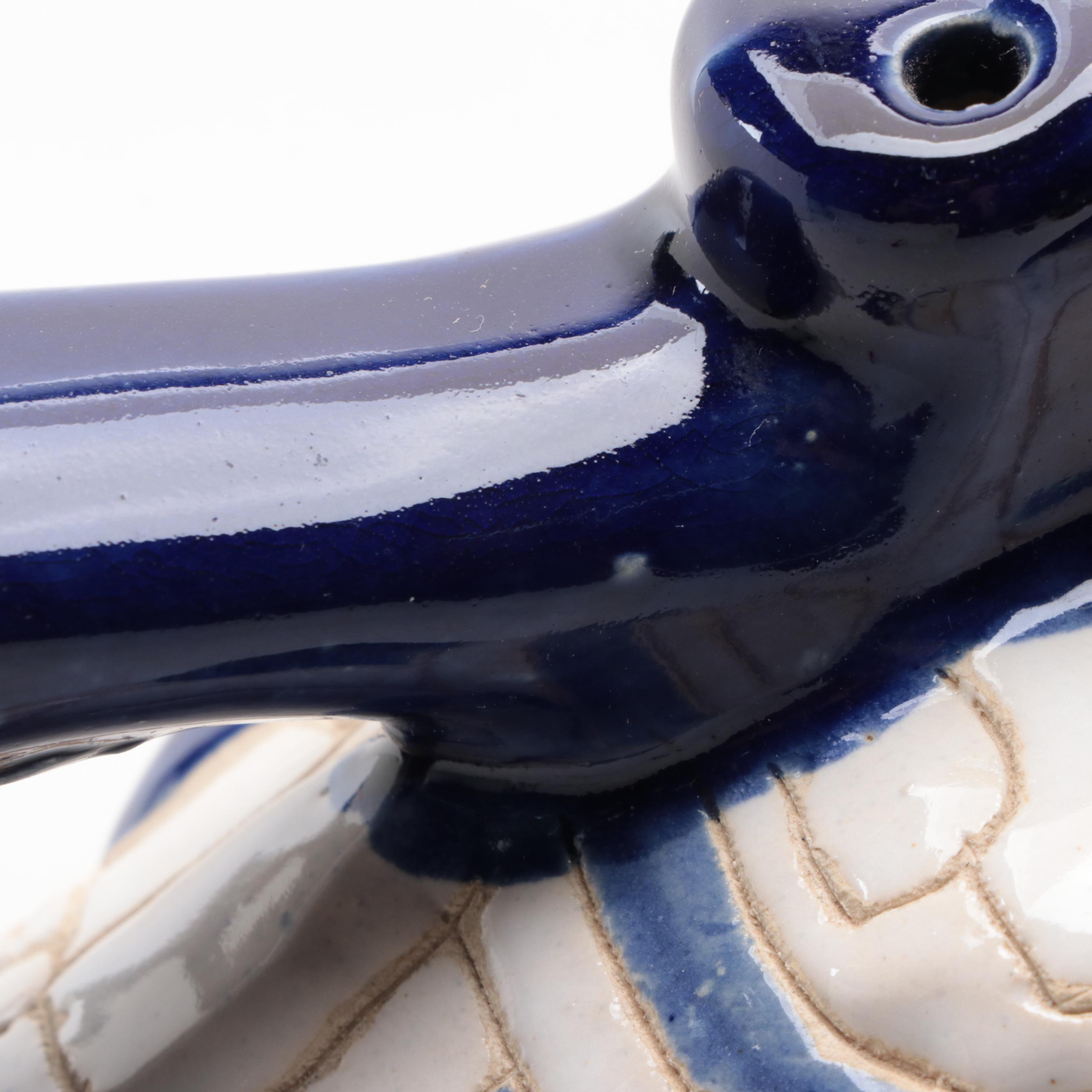 Chinese Style Cobalt Blue and White Ceramic Elephant Plant Stand