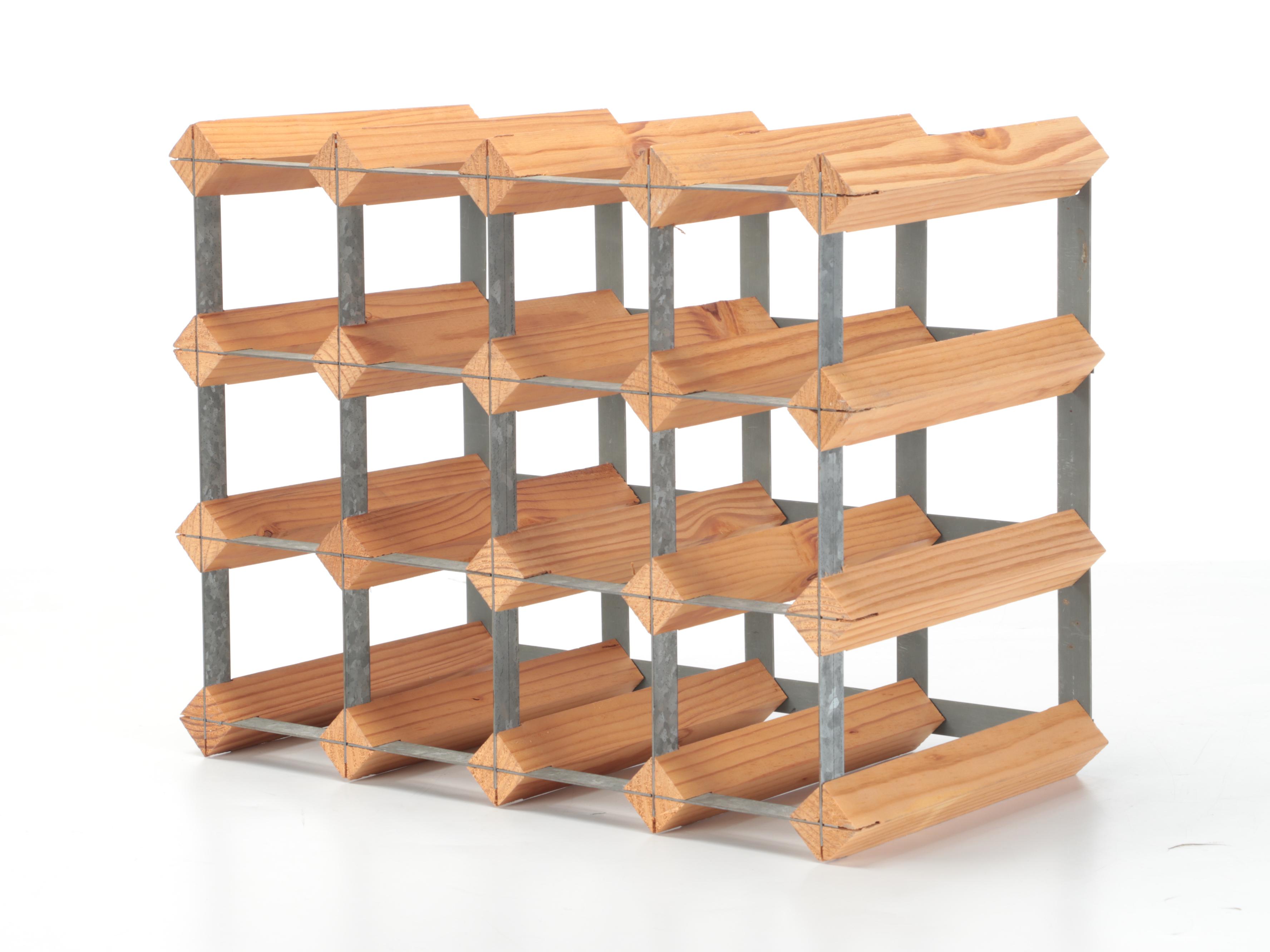 Modernist Style Wood and Metal Bottle Rack