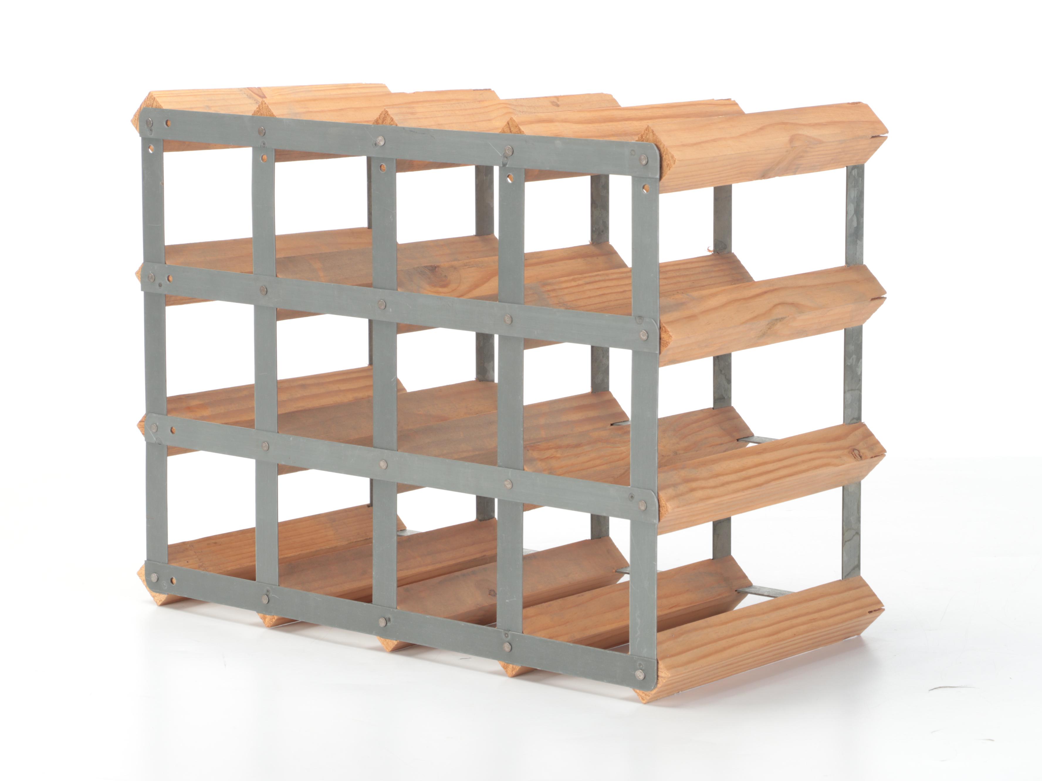 Modernist Style Wood and Metal Bottle Rack