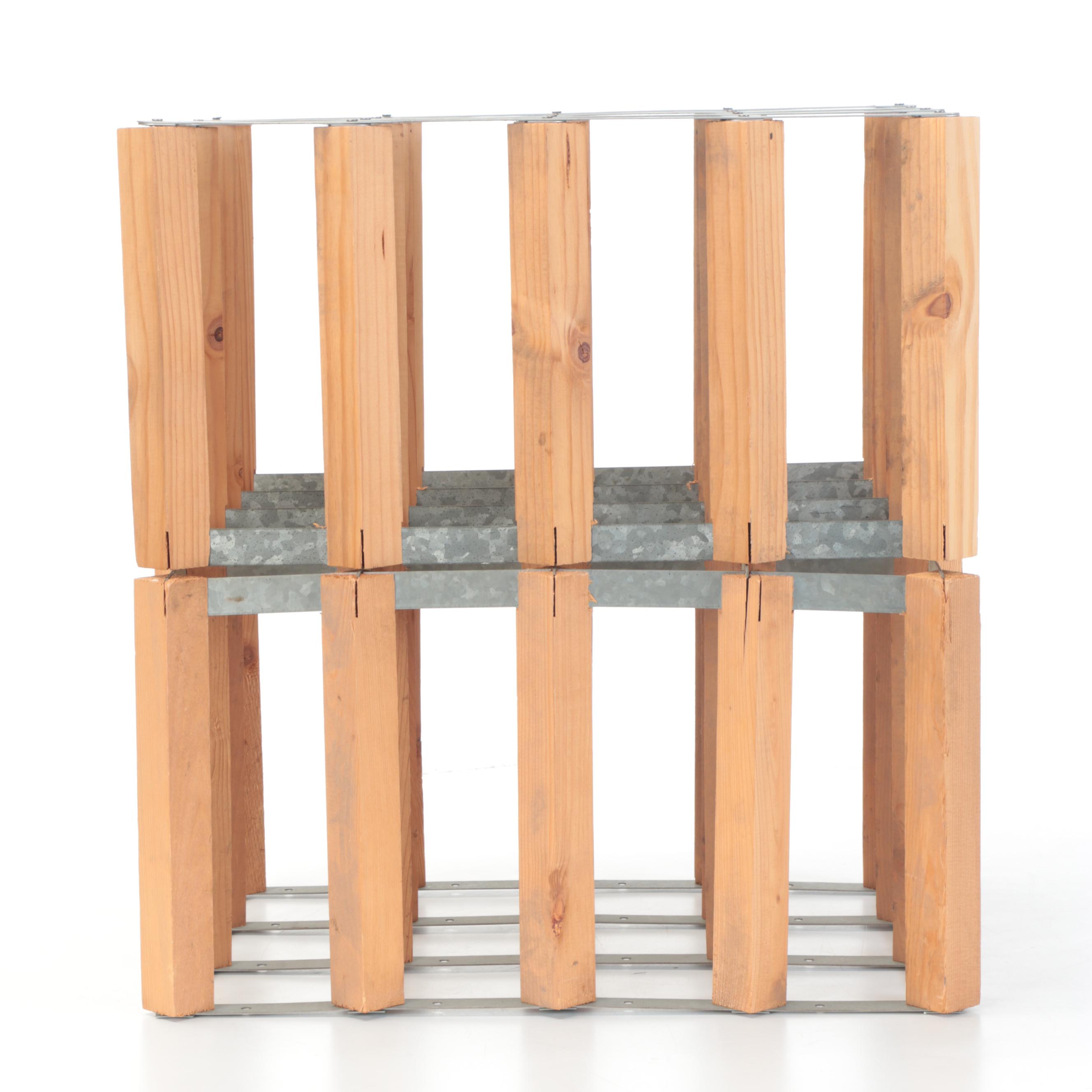 Modernist Style Wood and Metal Bottle Rack