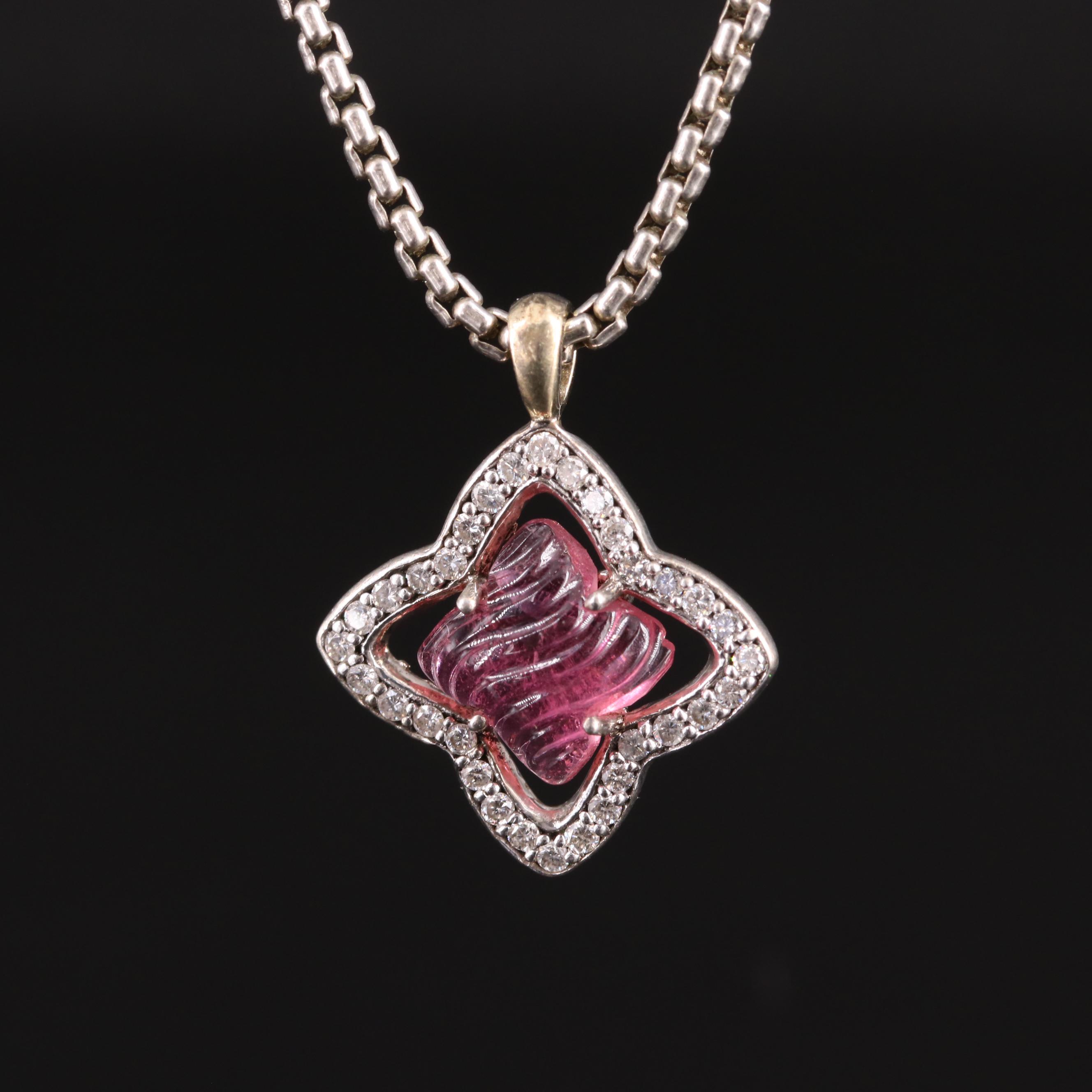David Yurman Sterling Tourmaline and Diamond Necklace with 18K Accents