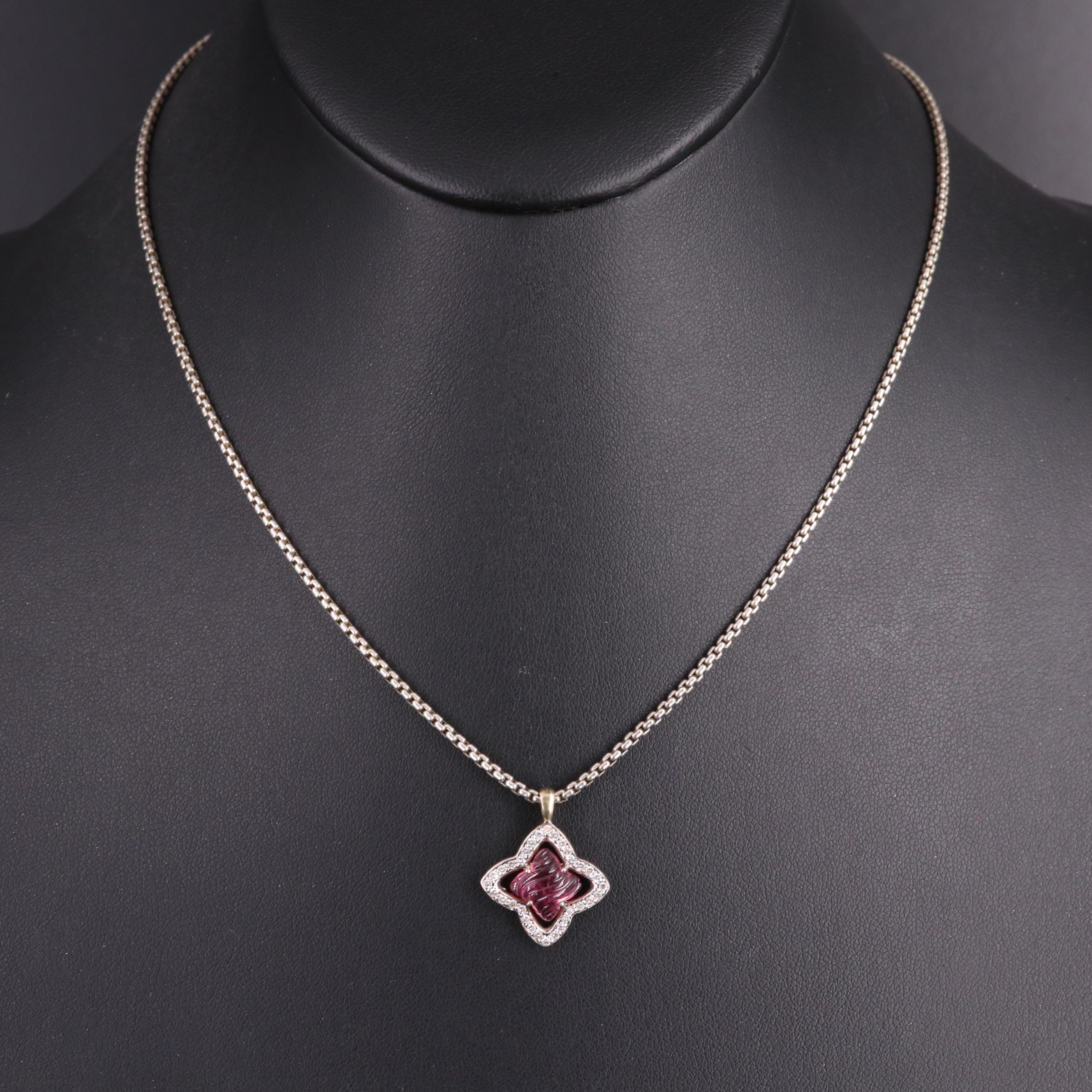 David Yurman Sterling Tourmaline and Diamond Necklace with 18K Accents