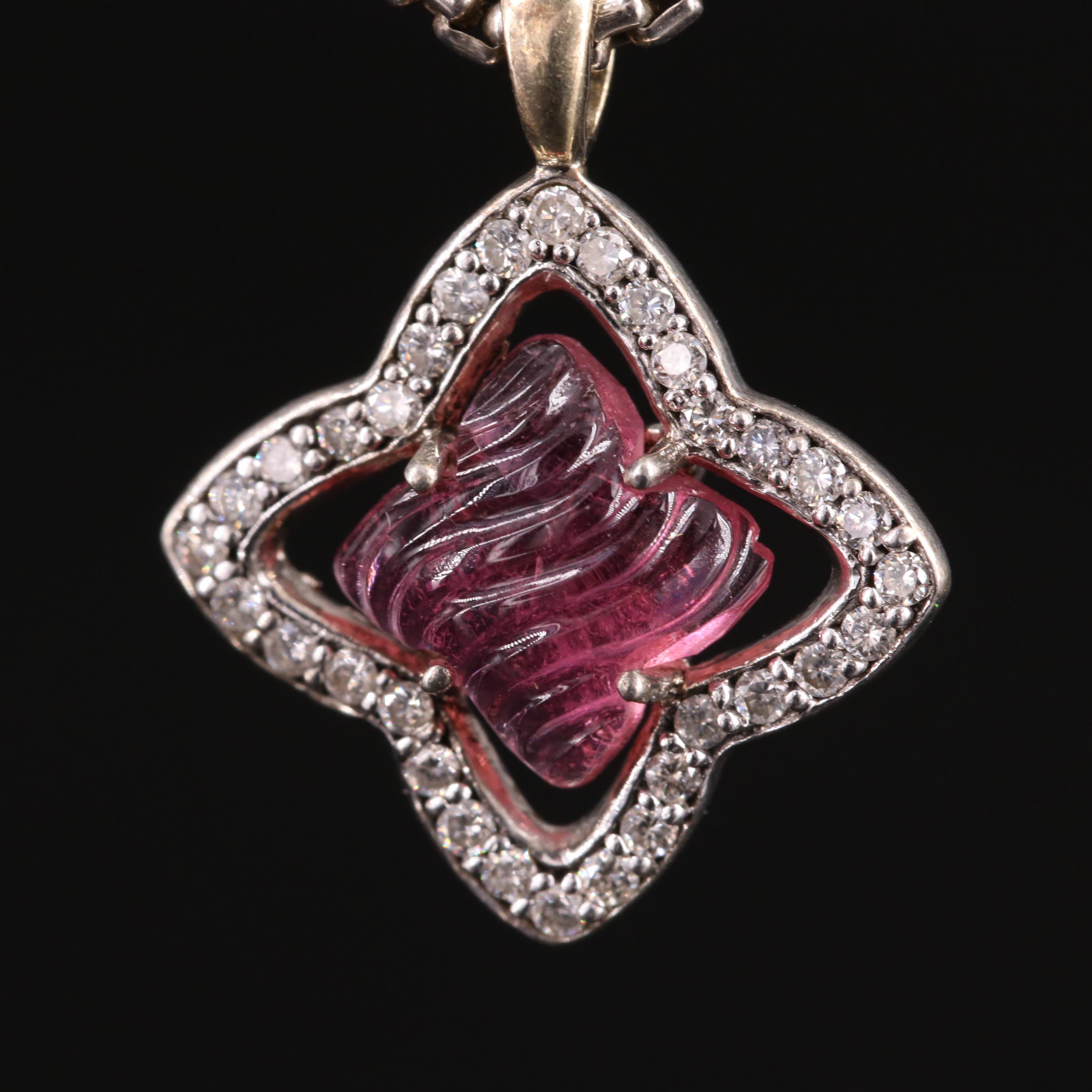 David Yurman Sterling Tourmaline and Diamond Necklace with 18K Accents