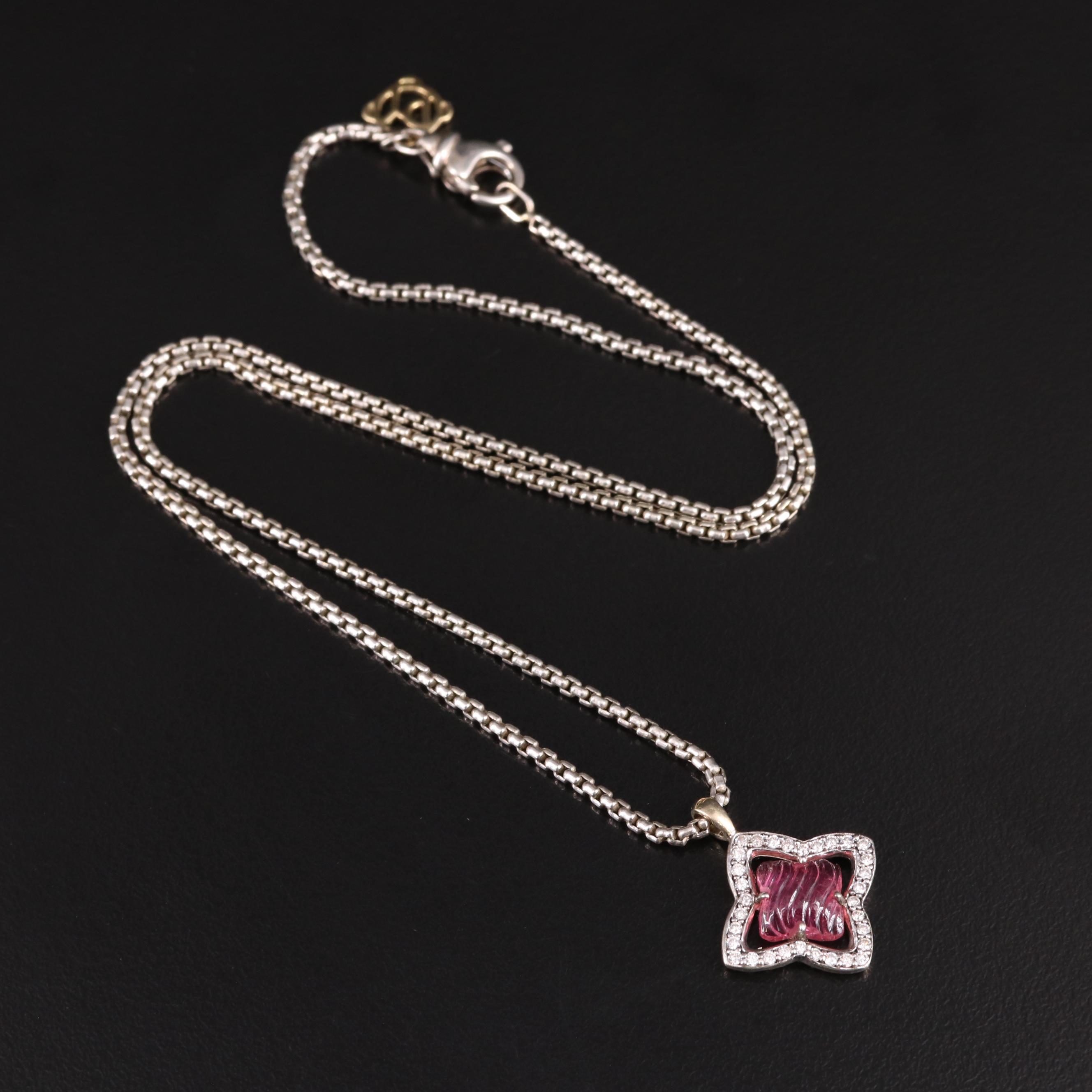 David Yurman Sterling Tourmaline and Diamond Necklace with 18K Accents