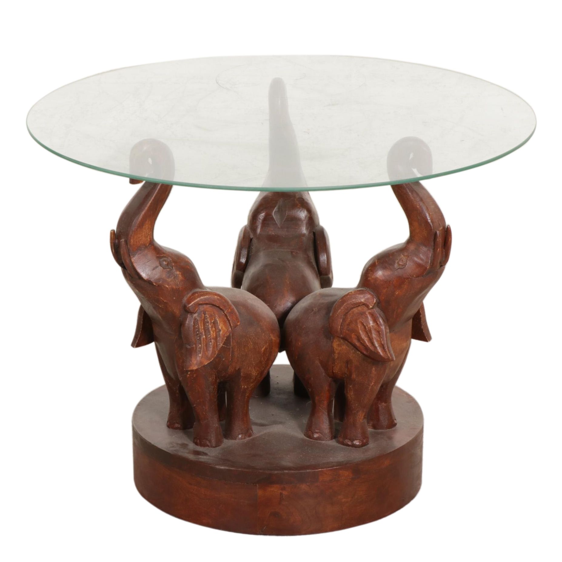 Carved Wood Glass Top Coffee Table