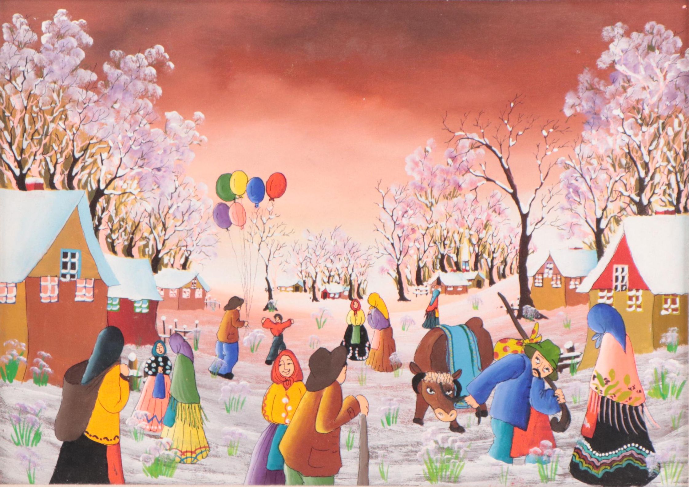 Village Celebration Scene Acrylic Painting