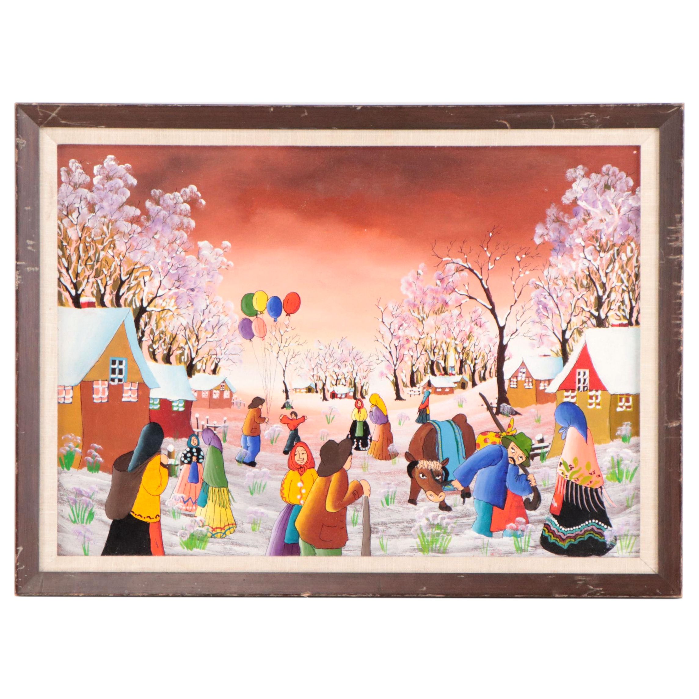 Village Celebration Scene Acrylic Painting