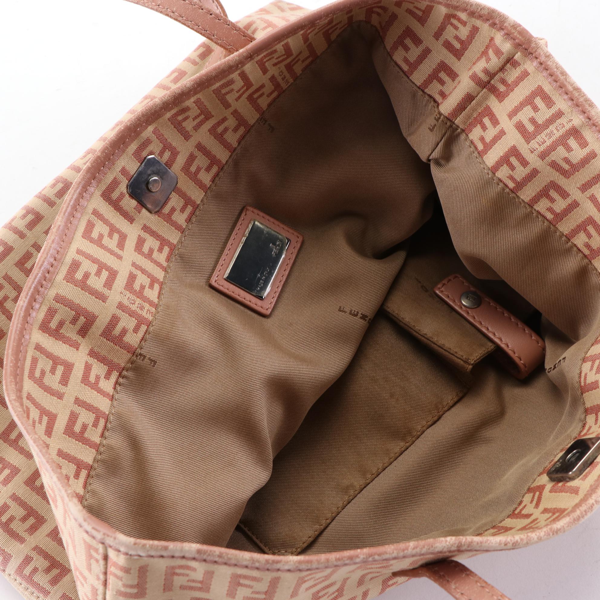 Fendi Small Tote Bag in Zuccchino Canvas and Leather Trim