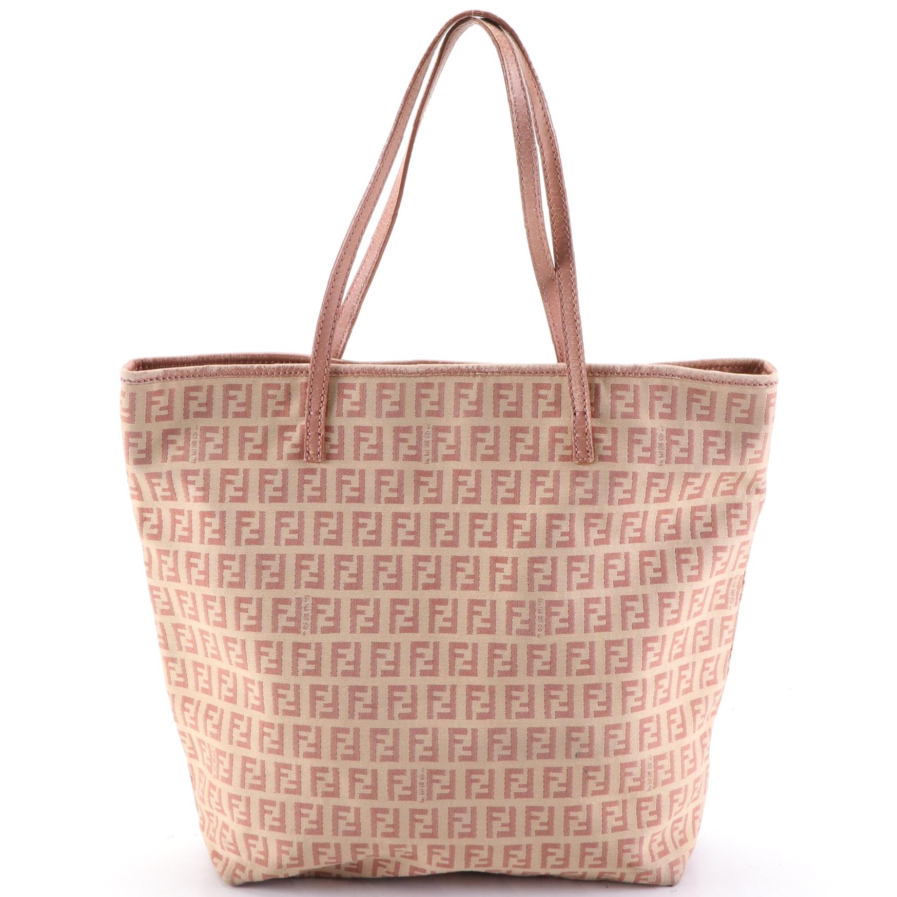 Fendi Small Tote Bag in Zuccchino Canvas and Leather Trim