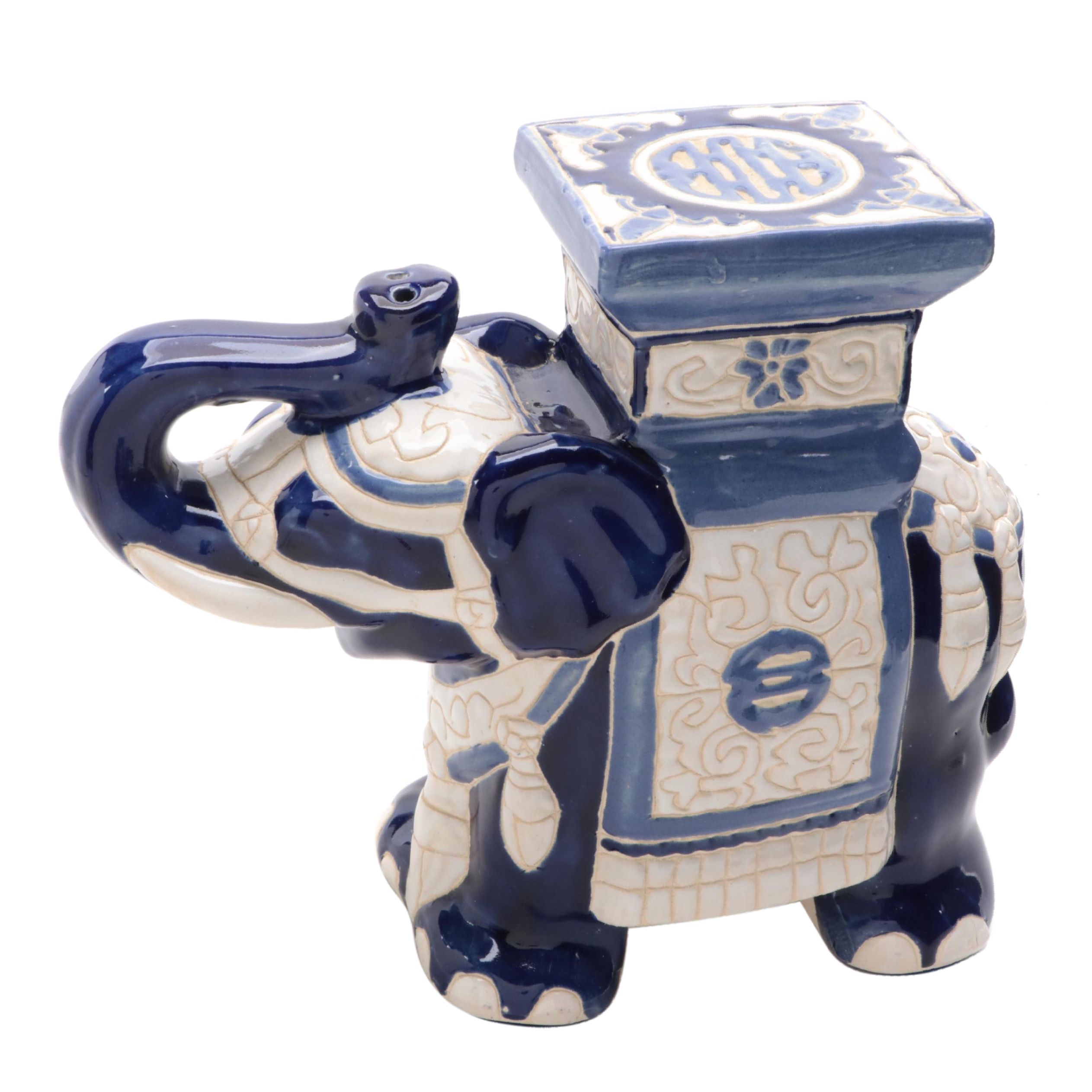Chinese Style Cobalt Blue and White Ceramic Elephant Plant Stand