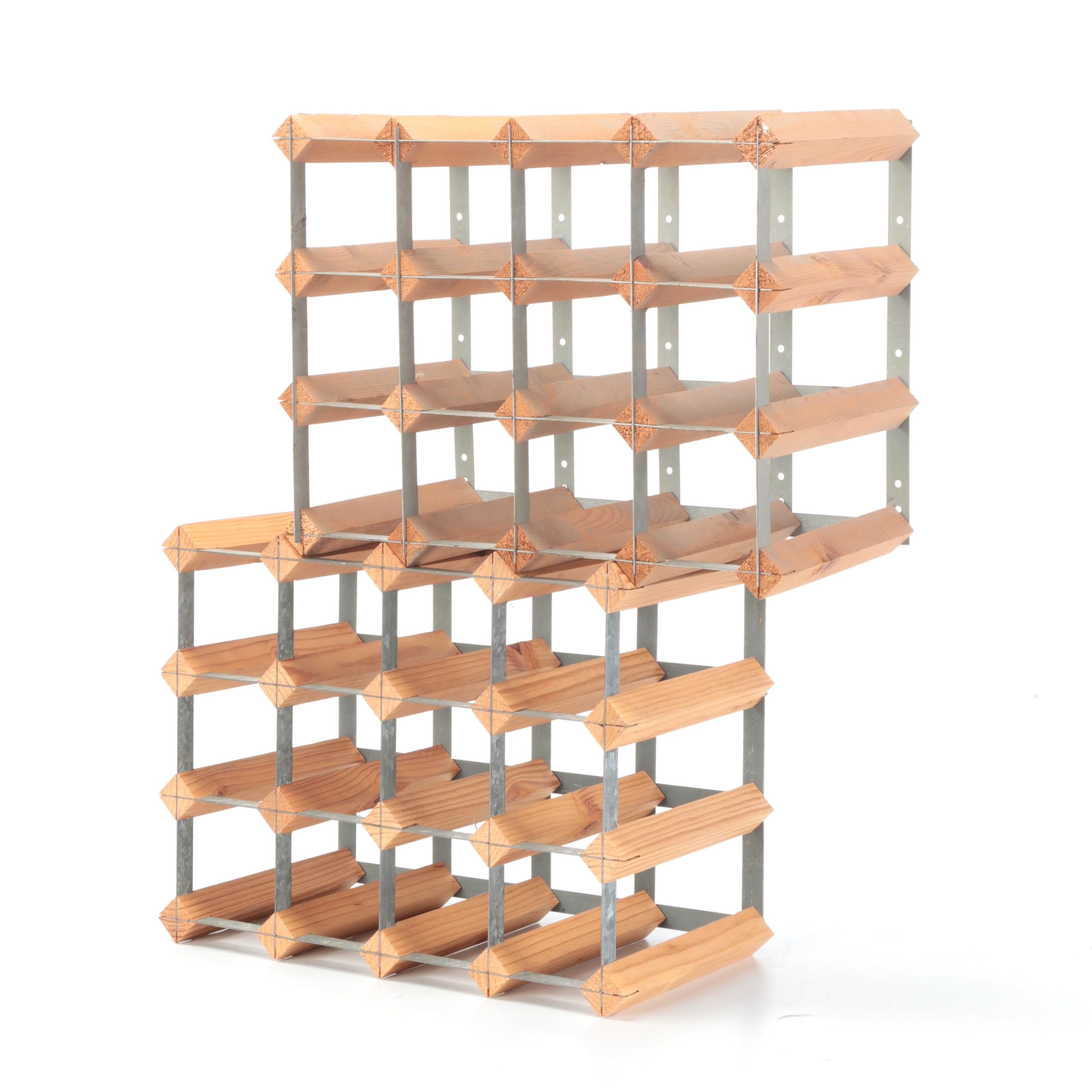 Modernist Style Wood and Metal Bottle Rack