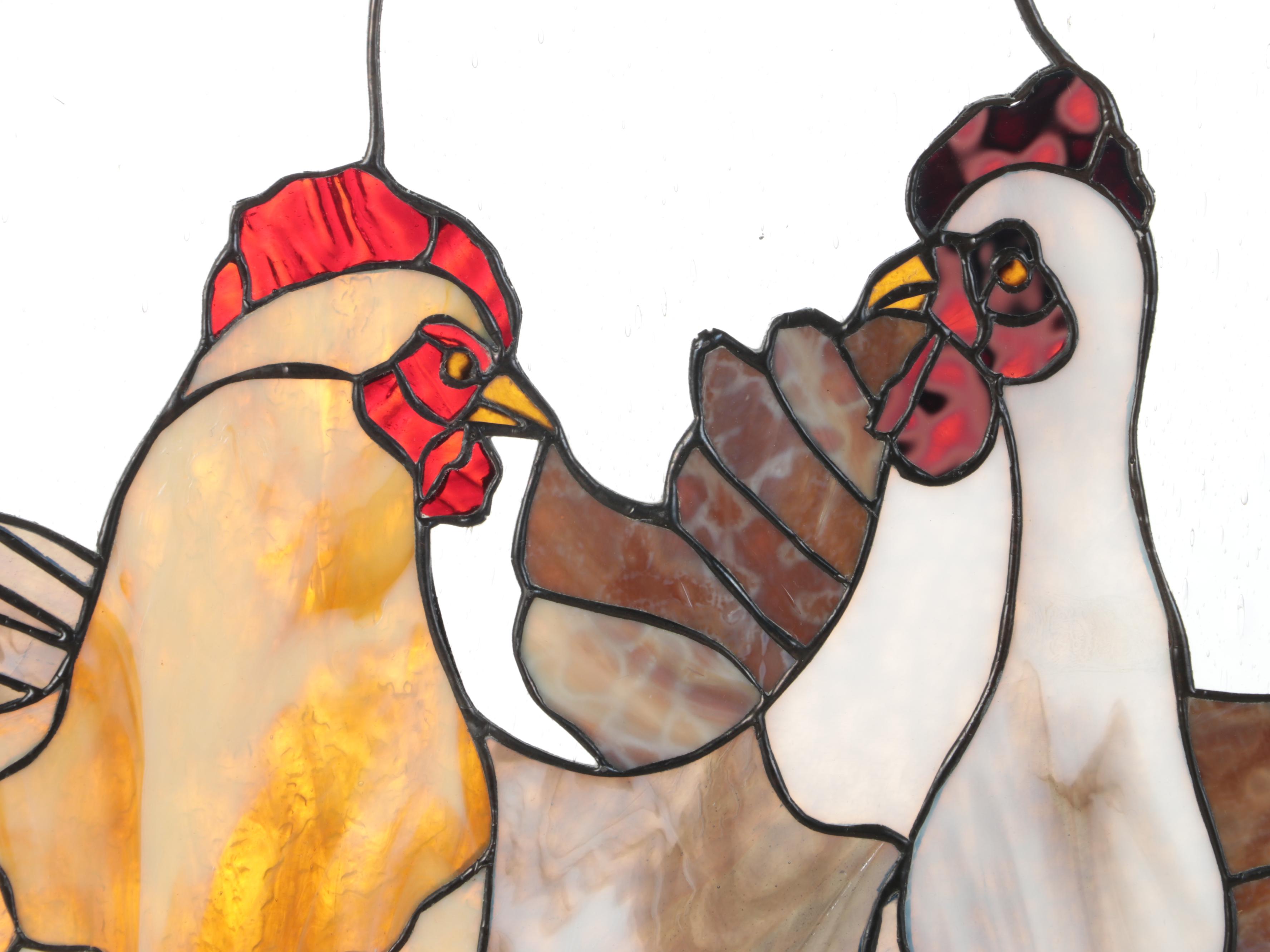 Chicken Stained Glass Window Panel