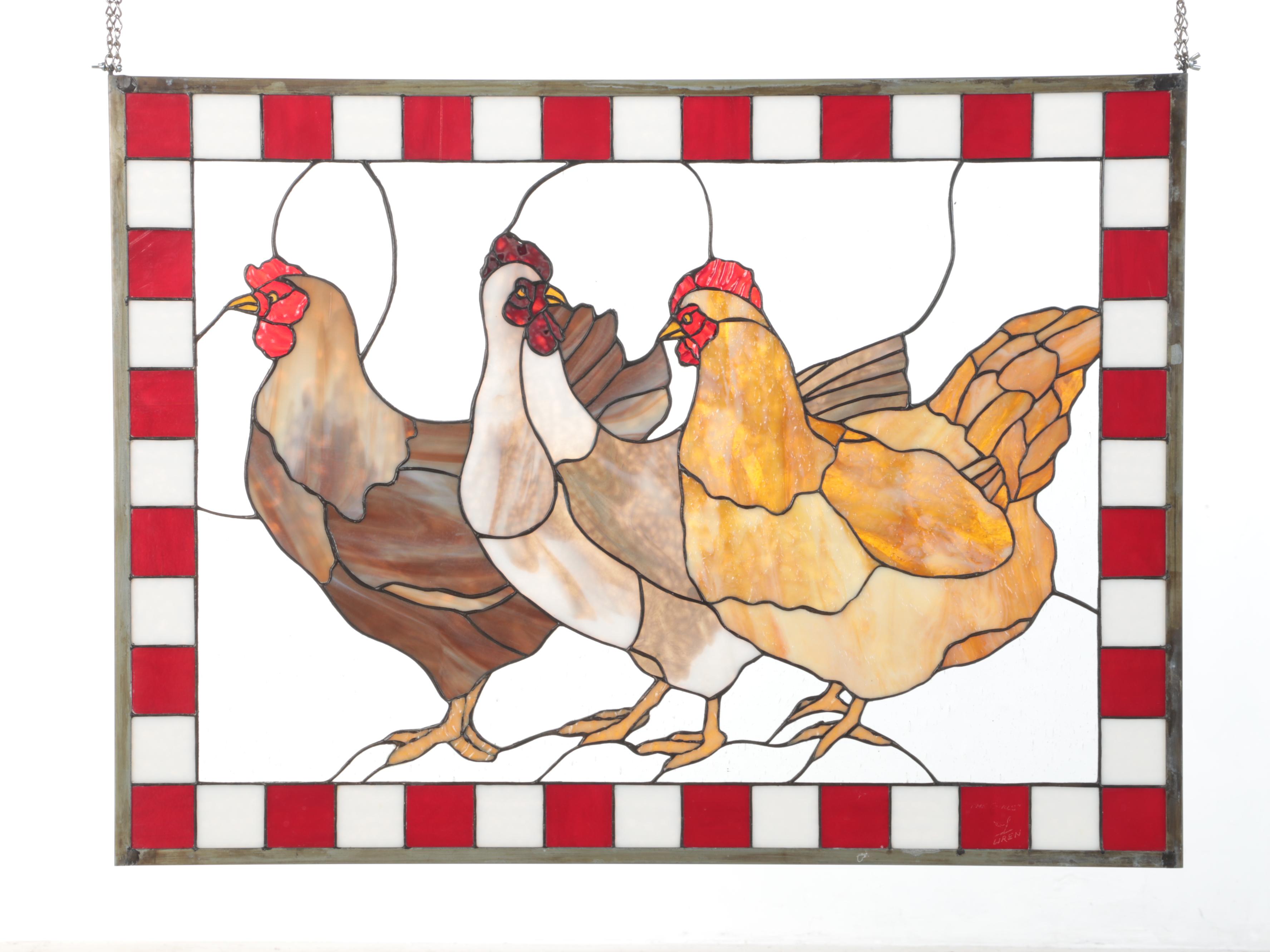 Chicken Stained Glass Window Panel