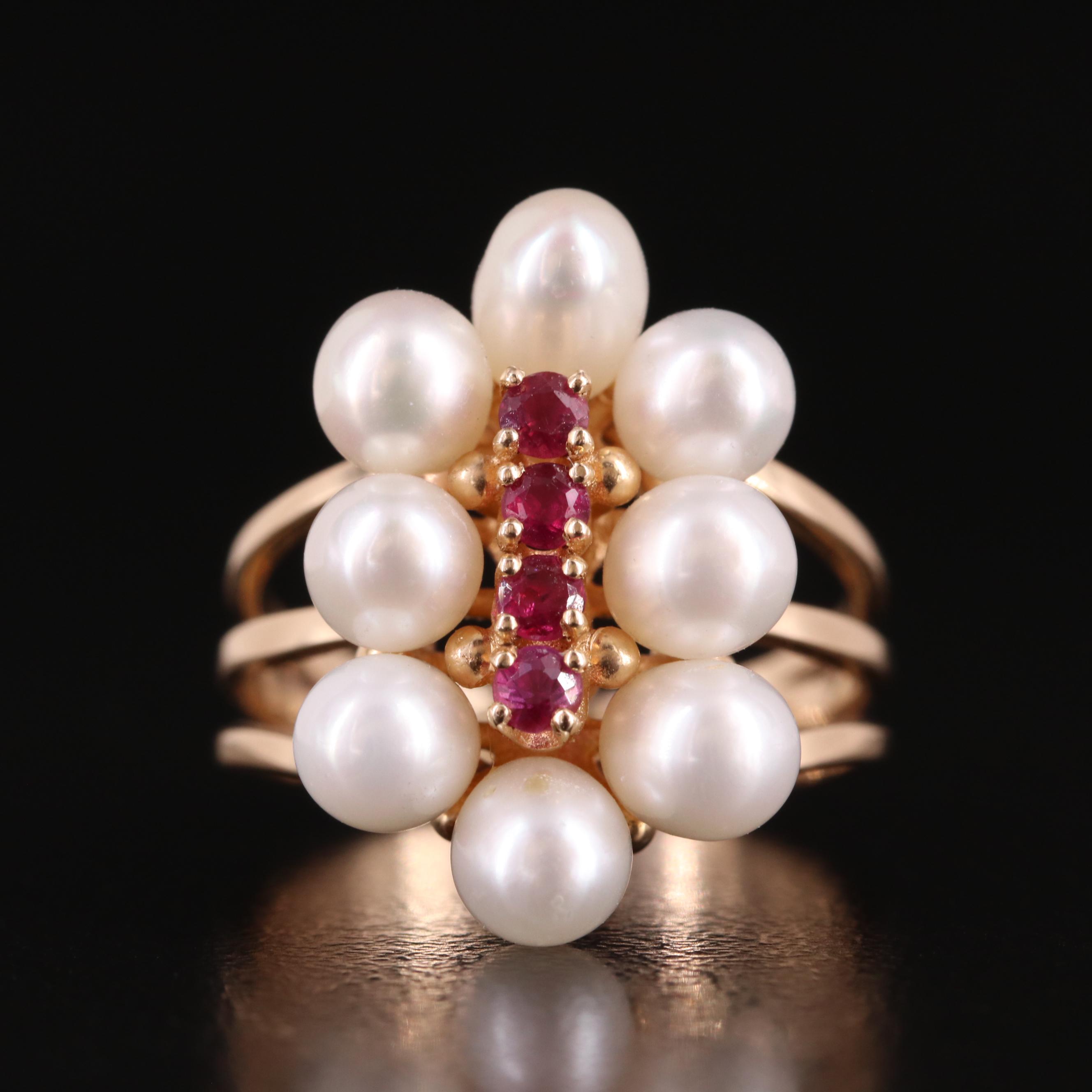 14K  Pearl and Ruby Ring