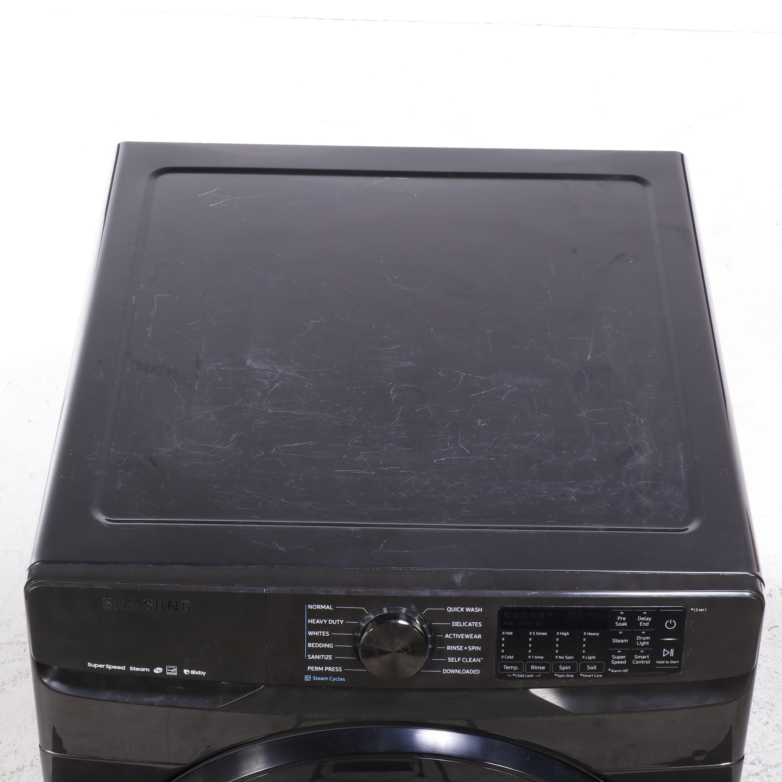 Samsung 5.0 Cu. Ft. Smart Front Load Washer, Pedestal and GE 7.8 Cu. Ft. Dryer