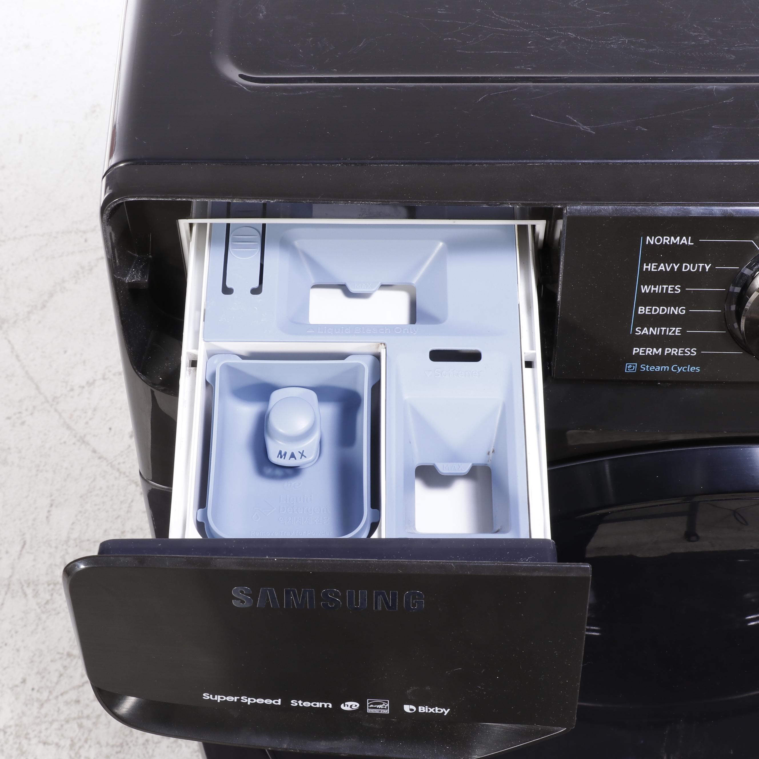 Samsung 5.0 Cu. Ft. Smart Front Load Washer, Pedestal and GE 7.8 Cu. Ft. Dryer