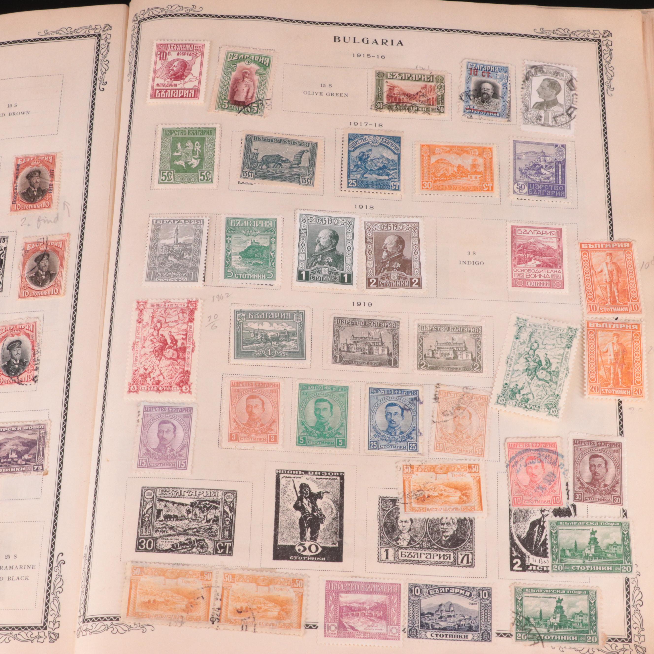 1921 Scott International Stamp Album With a World Wide Collection of Stamps