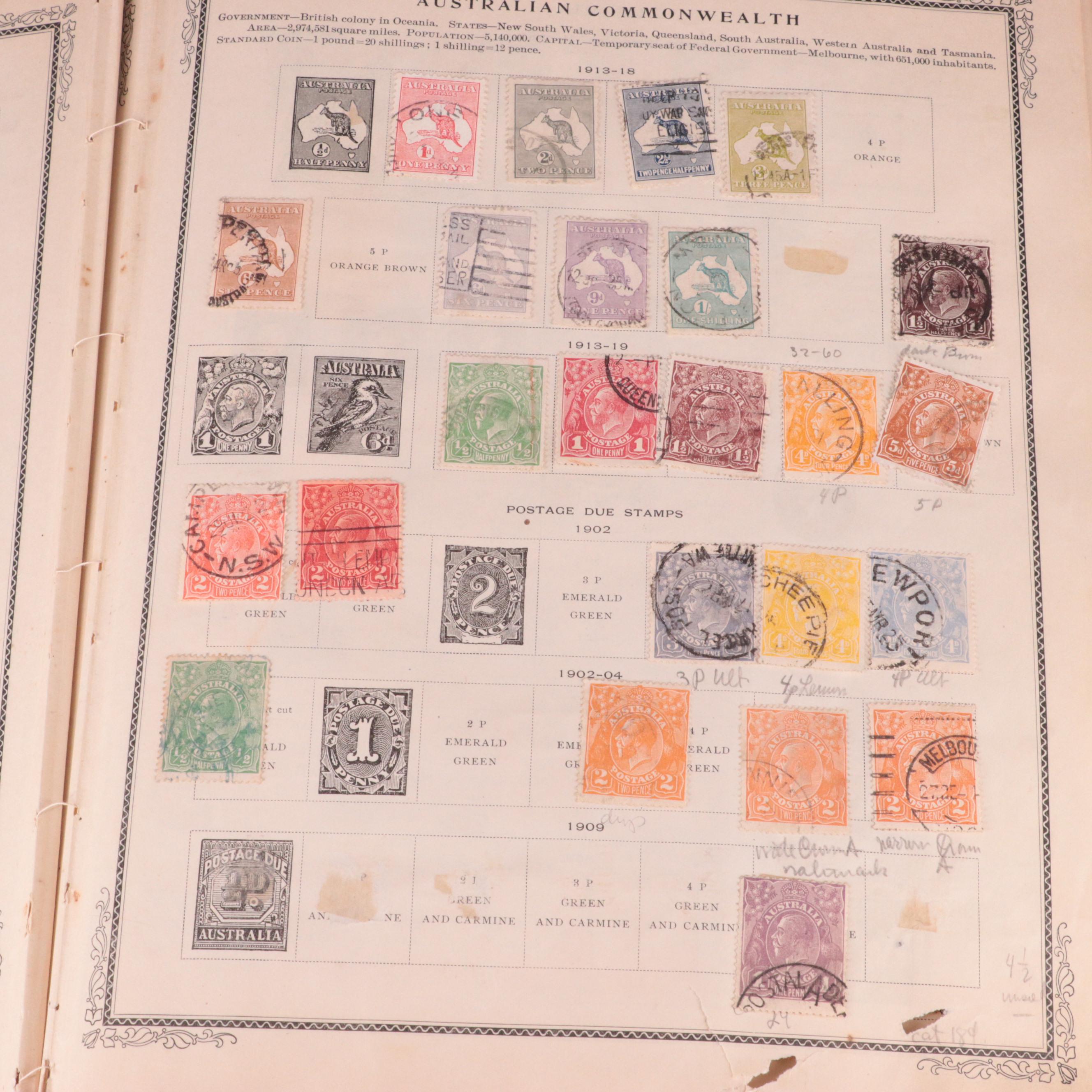 1921 Scott International Stamp Album With a World Wide Collection of Stamps