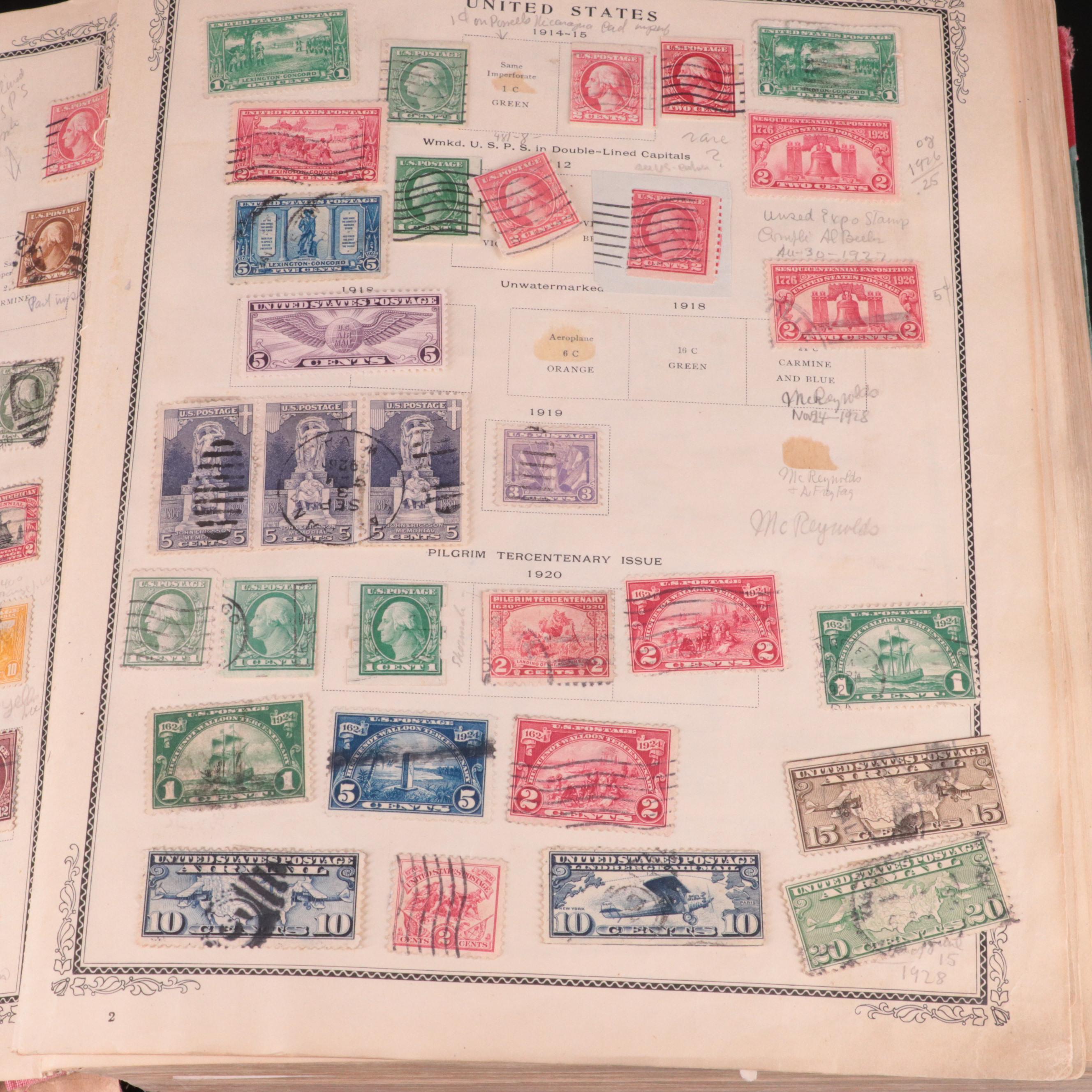 1921 Scott International Stamp Album With a World Wide Collection of Stamps