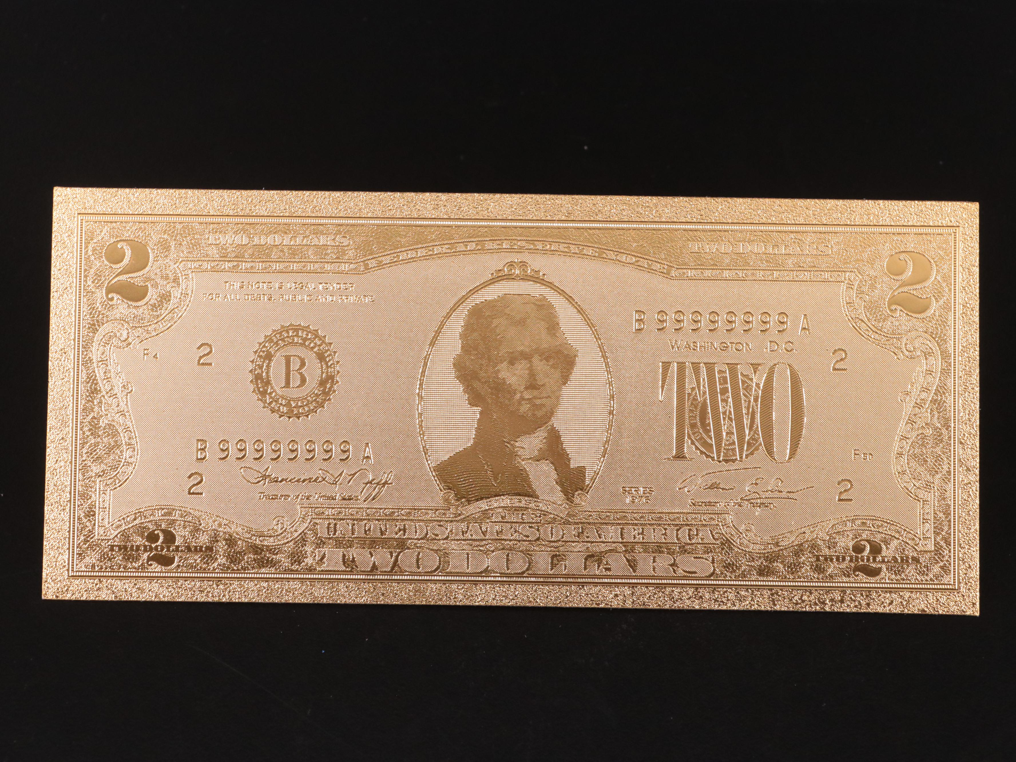 Collection of Seven 24k Gold Foil U.S. Currency Fantasy Notes
