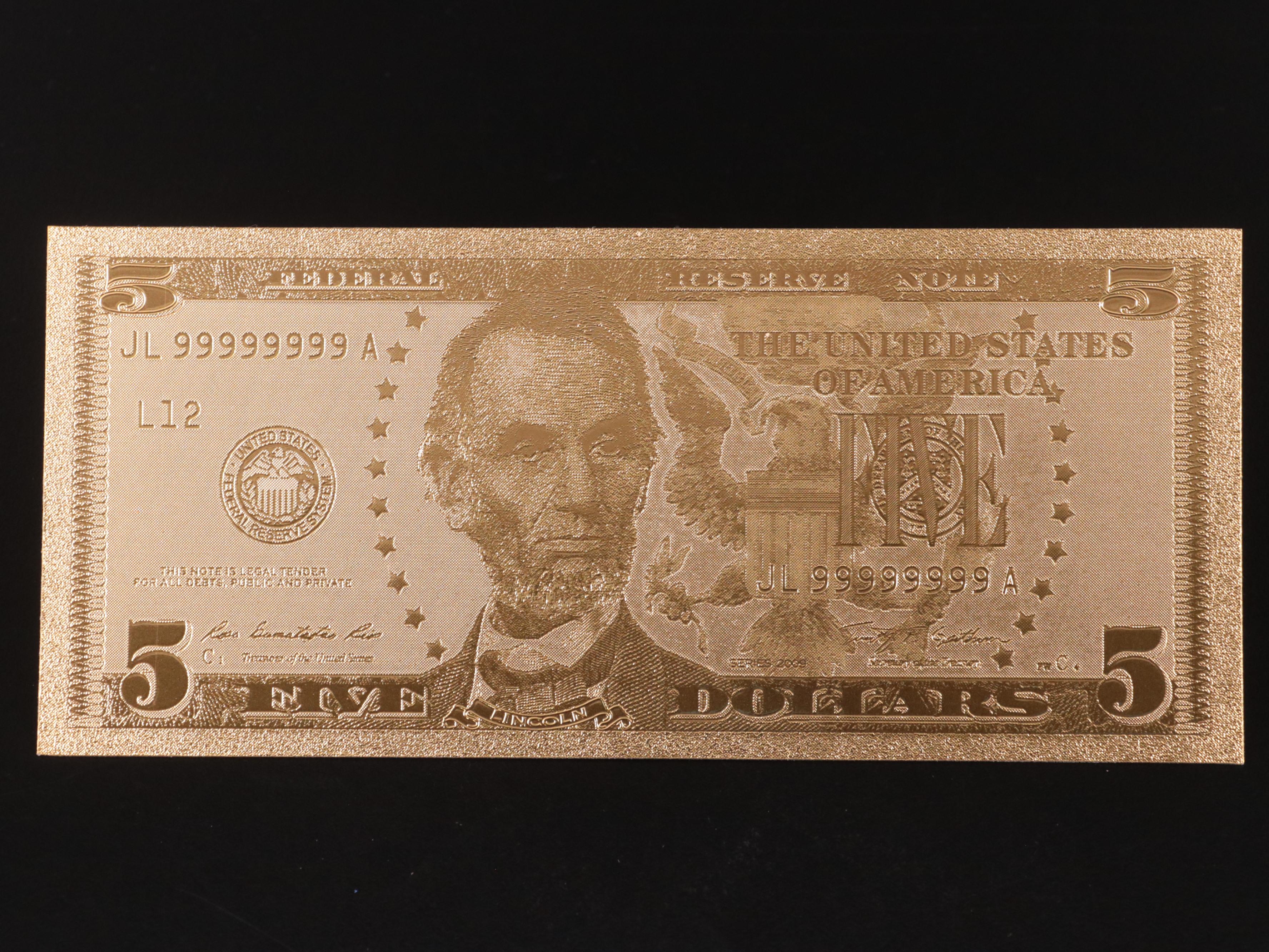 Collection of Seven 24k Gold Foil U.S. Currency Fantasy Notes