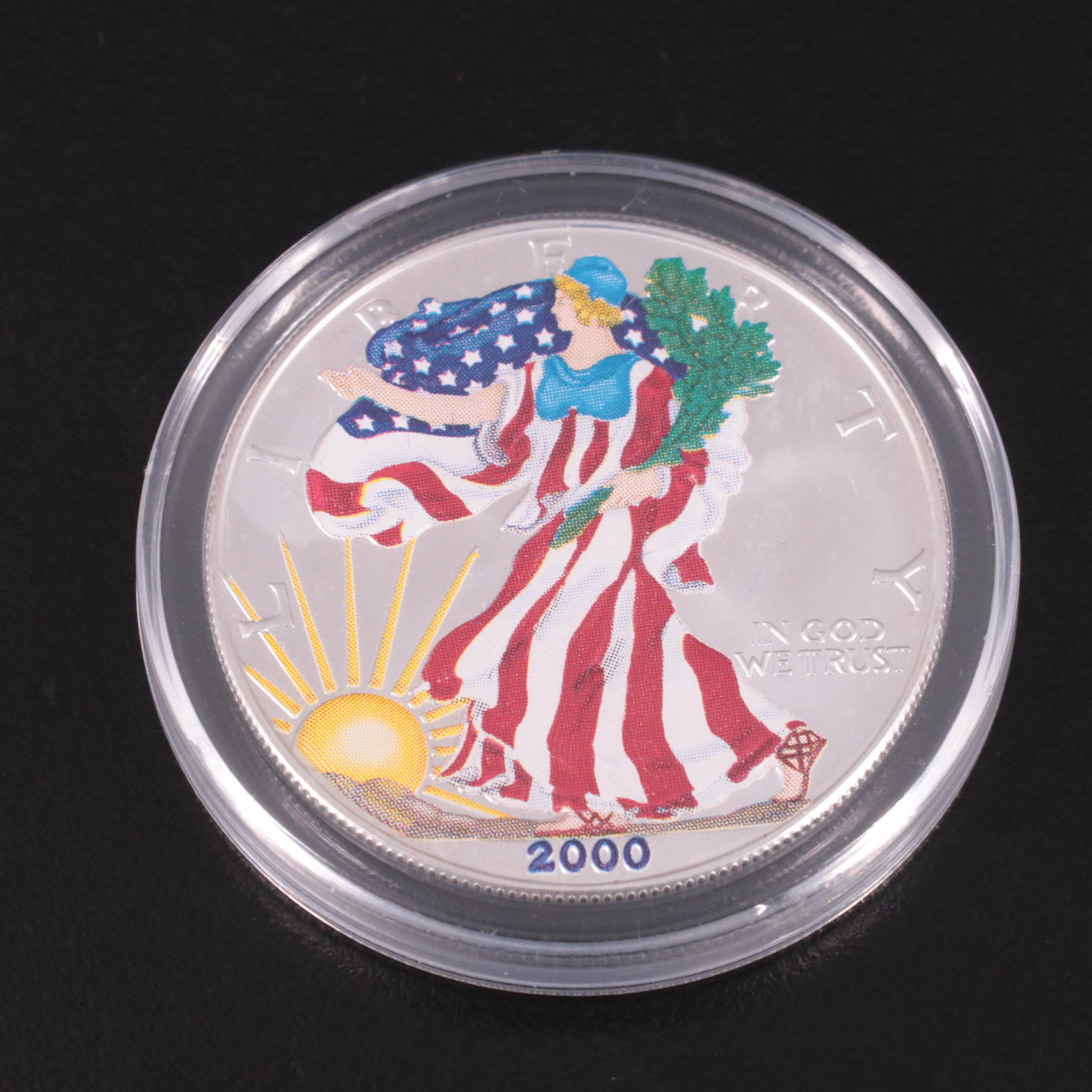 2000 Colorized American Silver Eagle and Three Fantasy Base Metal Gold Coins