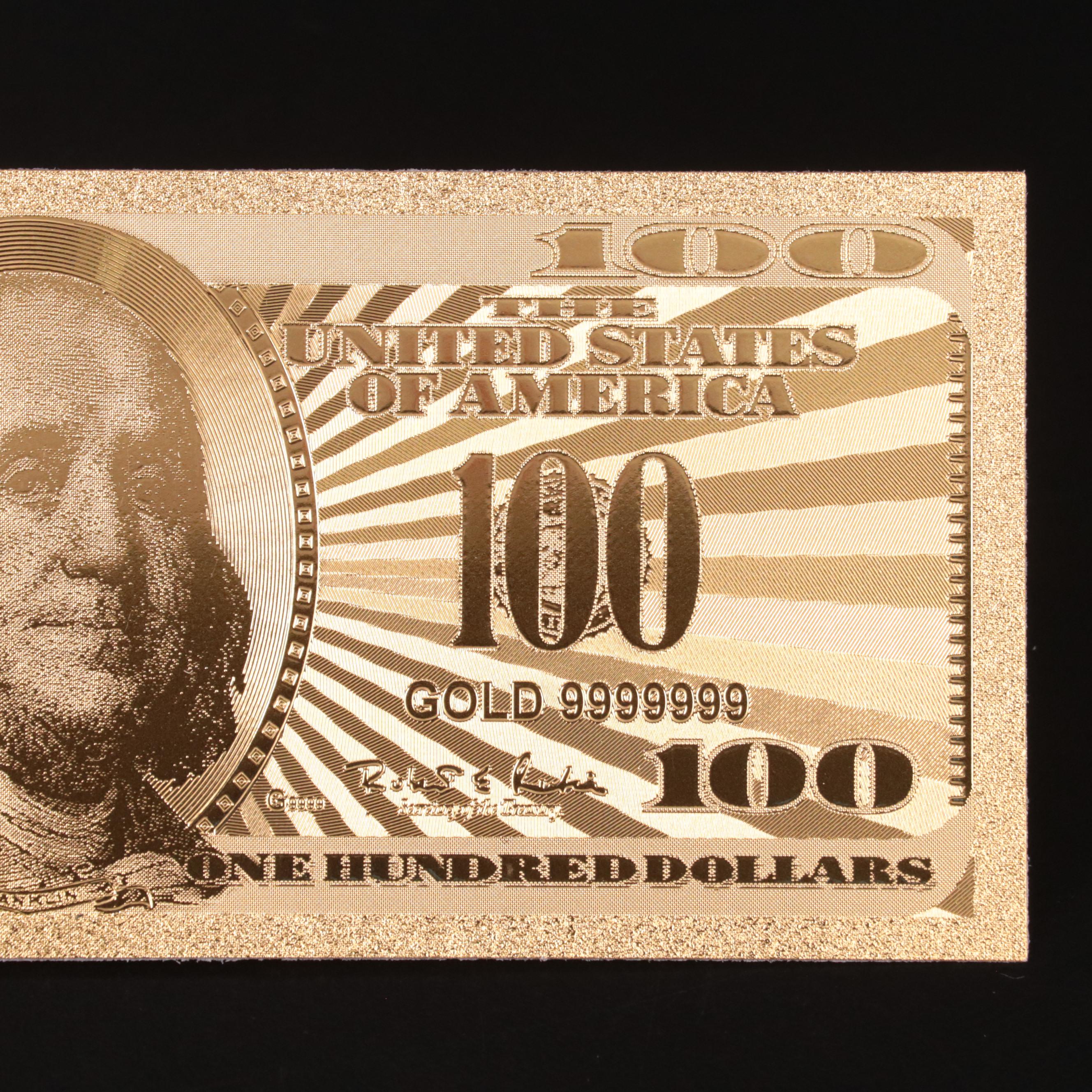 Collection of Seven 24k Gold Foil U.S. Currency Fantasy Notes