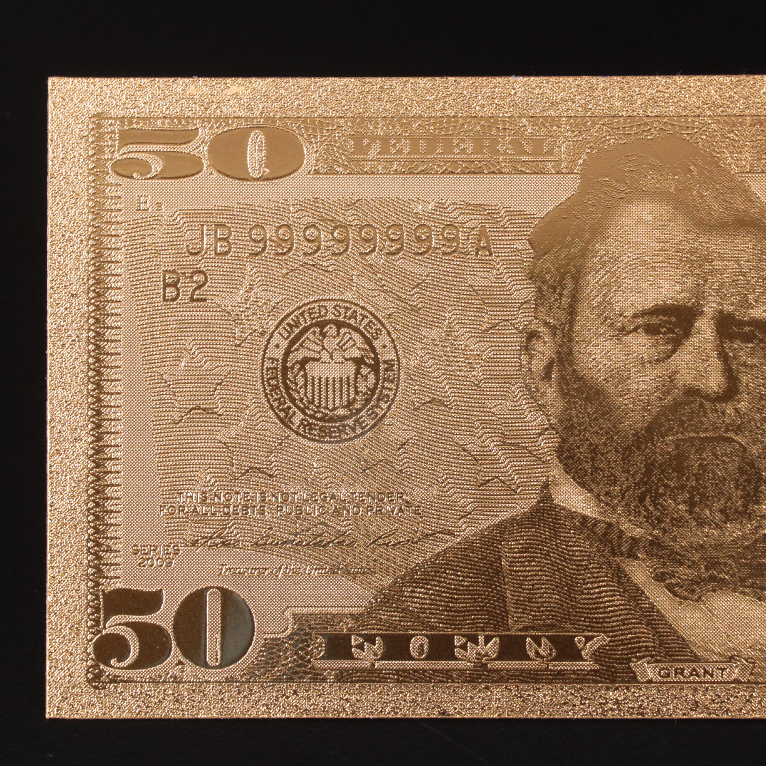 Collection of Seven 24k Gold Foil U.S. Currency Fantasy Notes