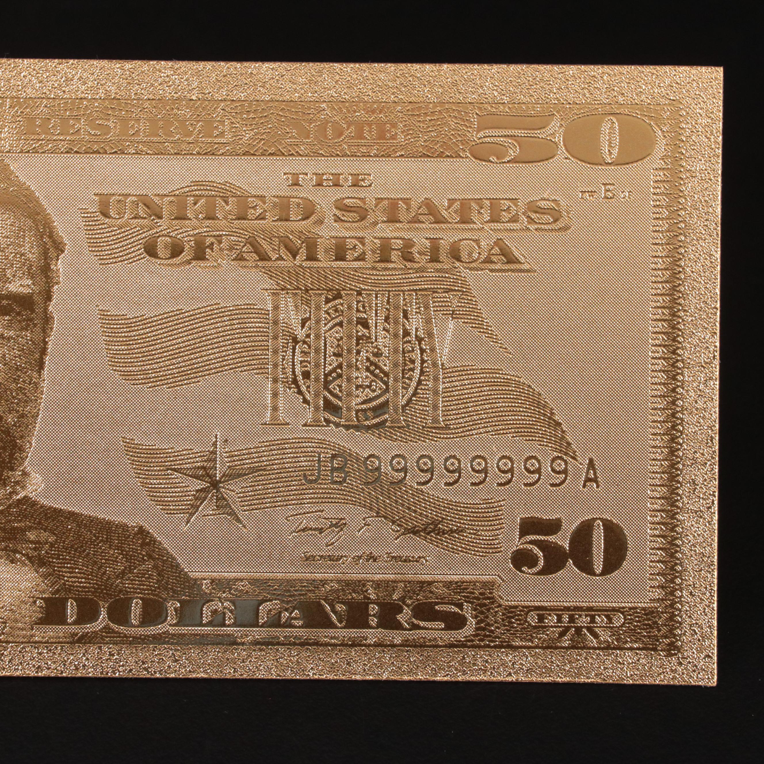 Collection of Seven 24k Gold Foil U.S. Currency Fantasy Notes