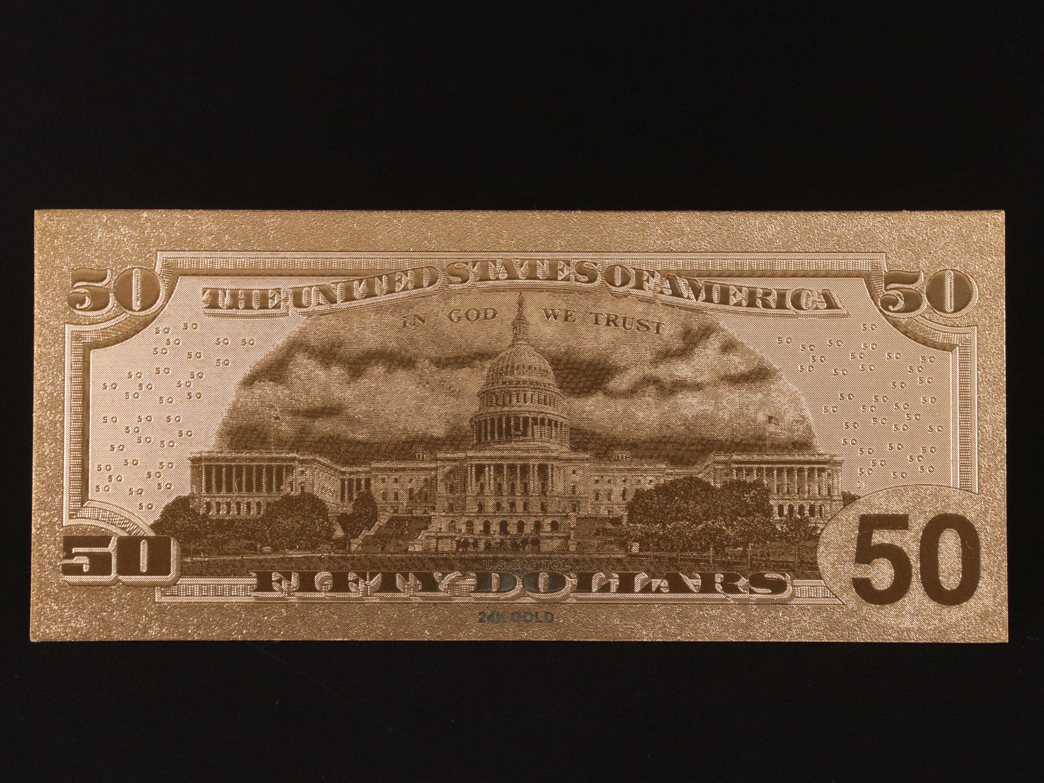 Collection of Seven 24k Gold Foil U.S. Currency Fantasy Notes