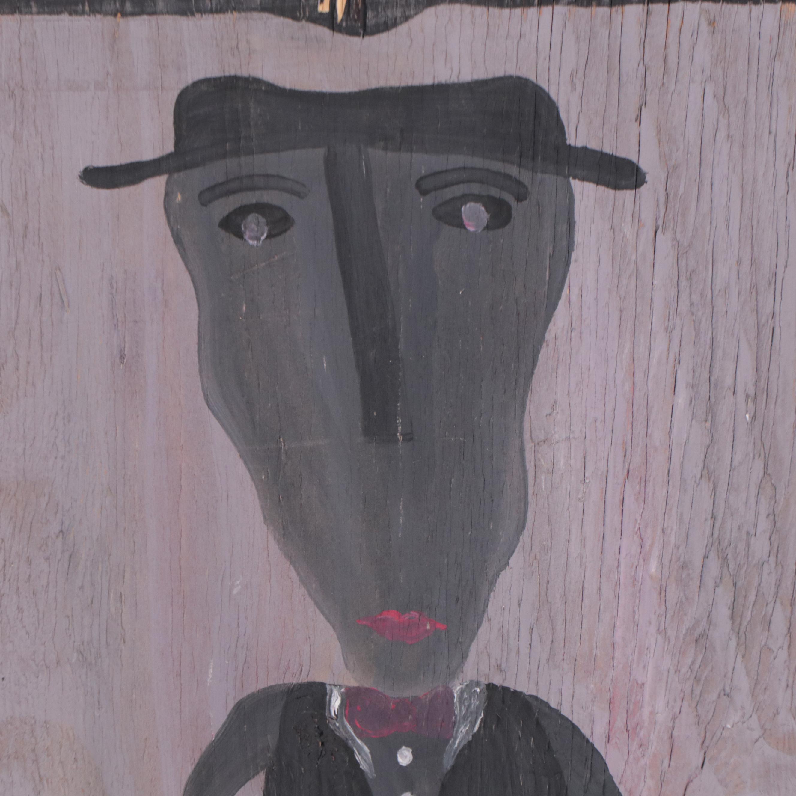 Mose Ernest Tolliver Folk Art Acrylic Painting of Self Portrait