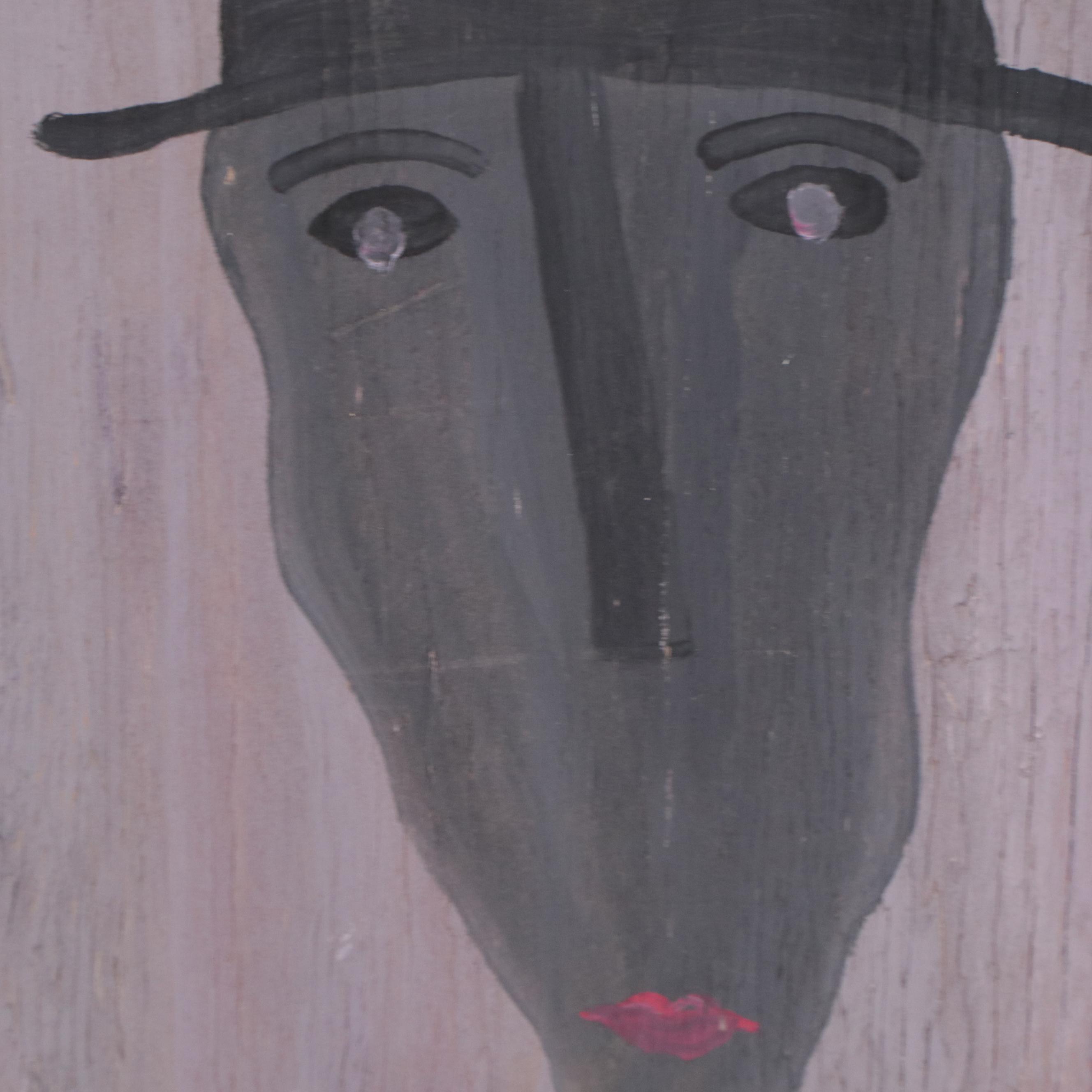 Mose Ernest Tolliver Folk Art Acrylic Painting of Self Portrait