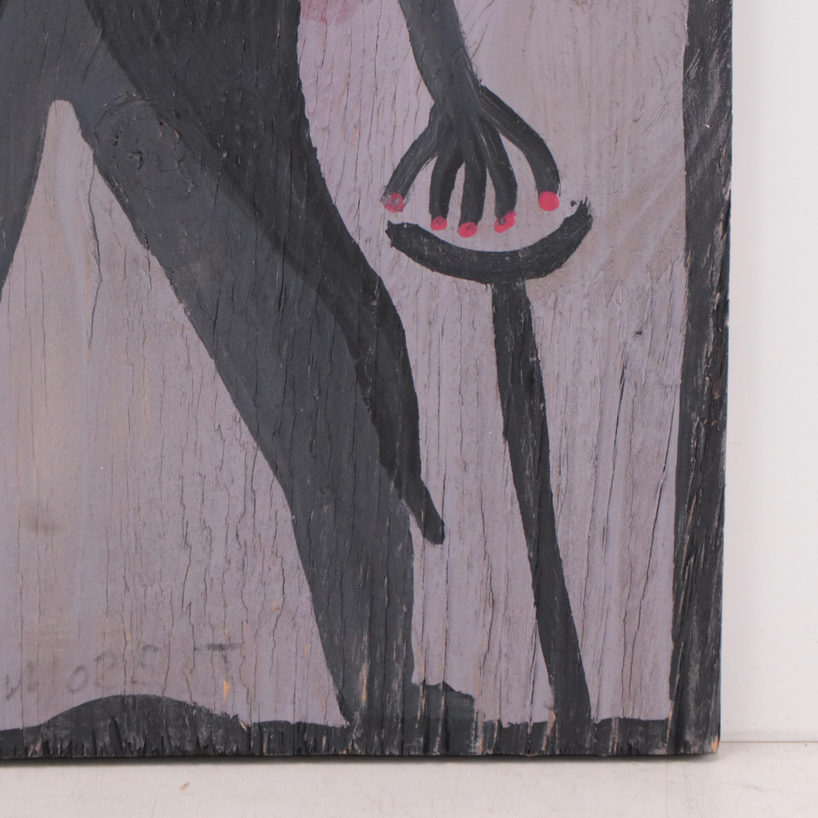 Mose Ernest Tolliver Folk Art Acrylic Painting of Self Portrait