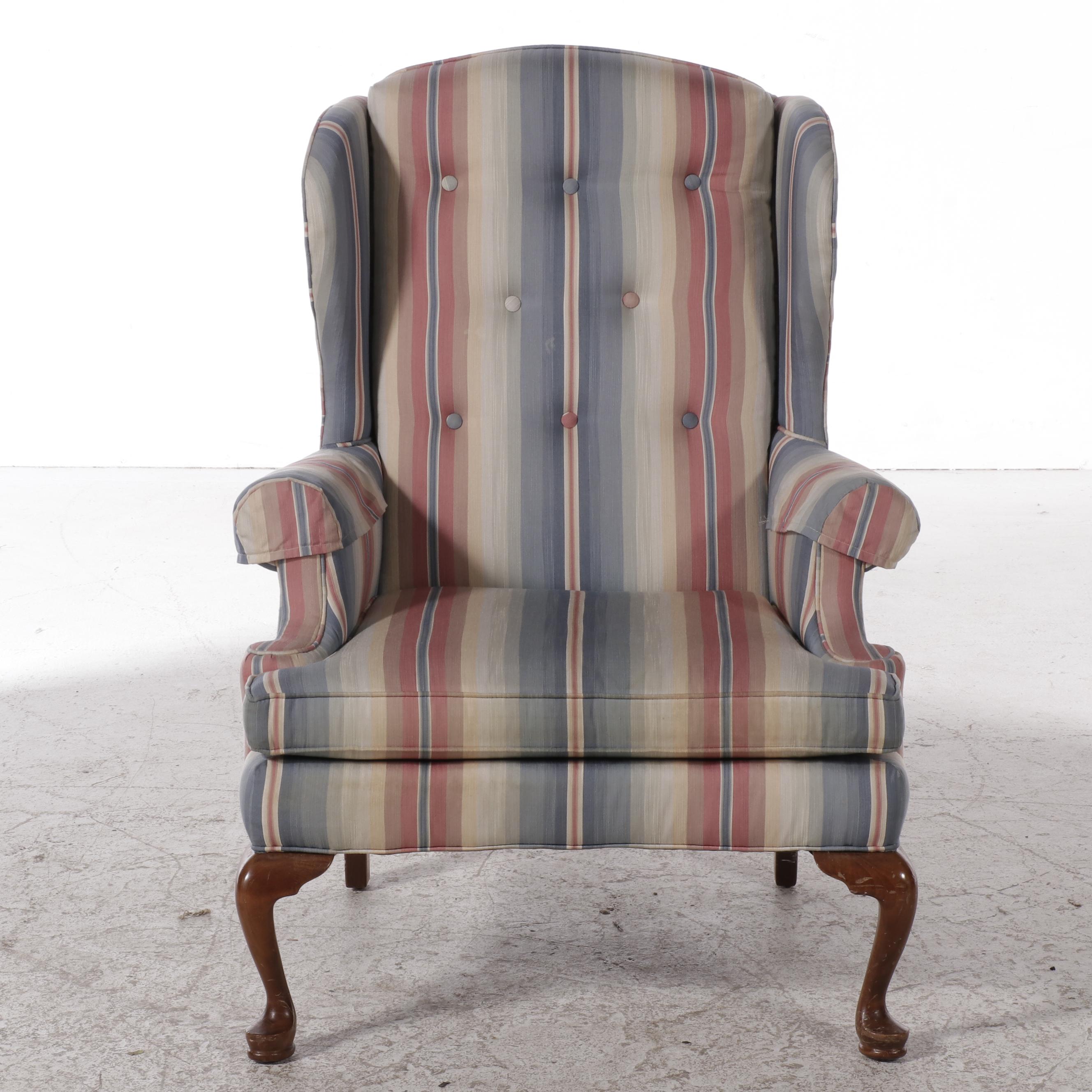 Clayton Marcus Stripe Upholstered Queen Anne Style Wingback Chair